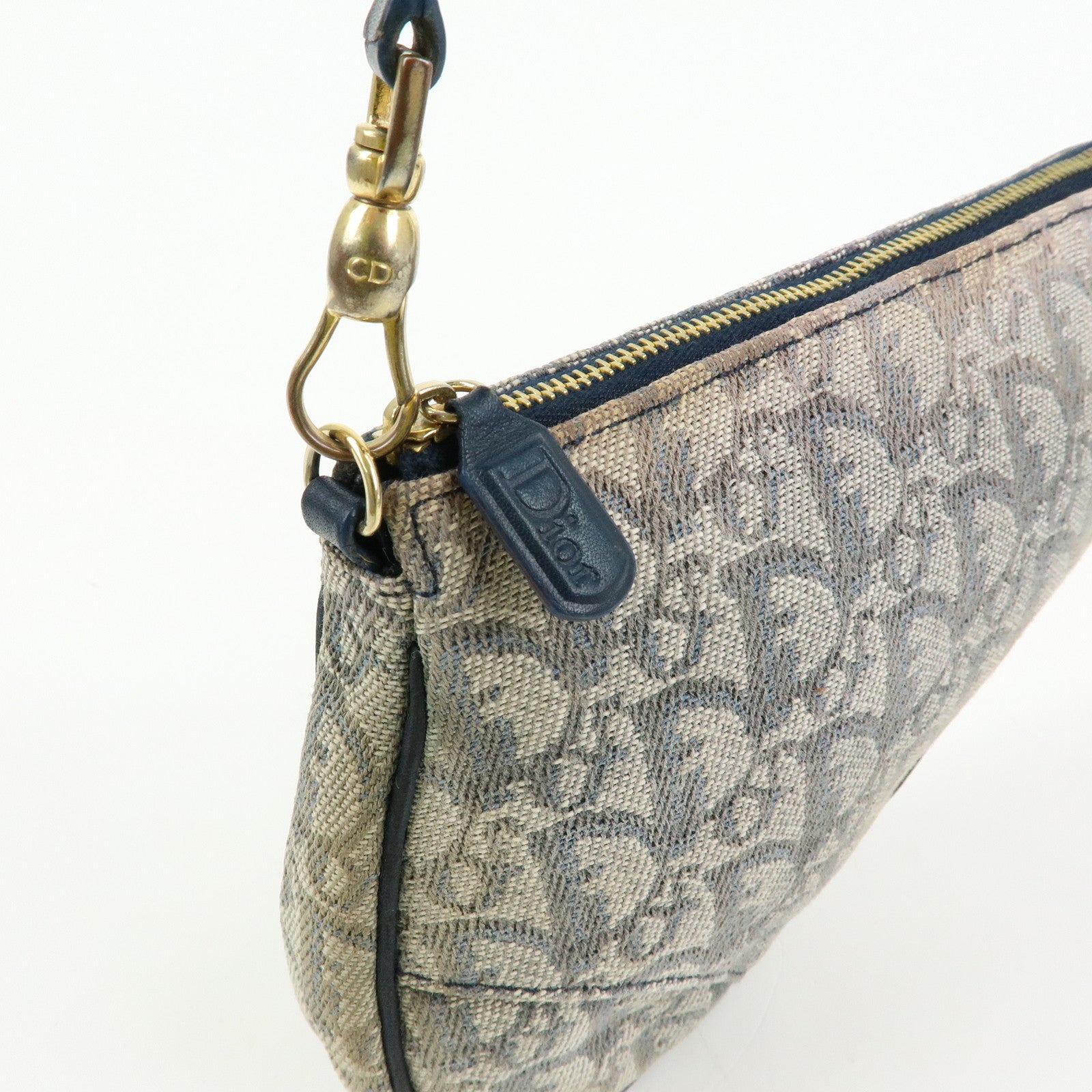 Christian Dior Saddle Trotter Jacquard Leather Shoulder Bag Navy