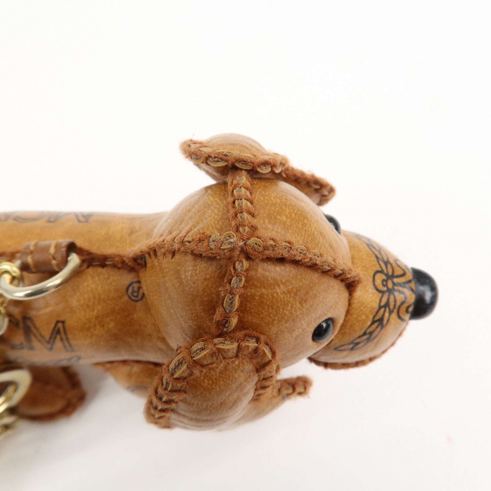 MCM Logo Leather Dog Charm Bag Charm Key Charm Brown