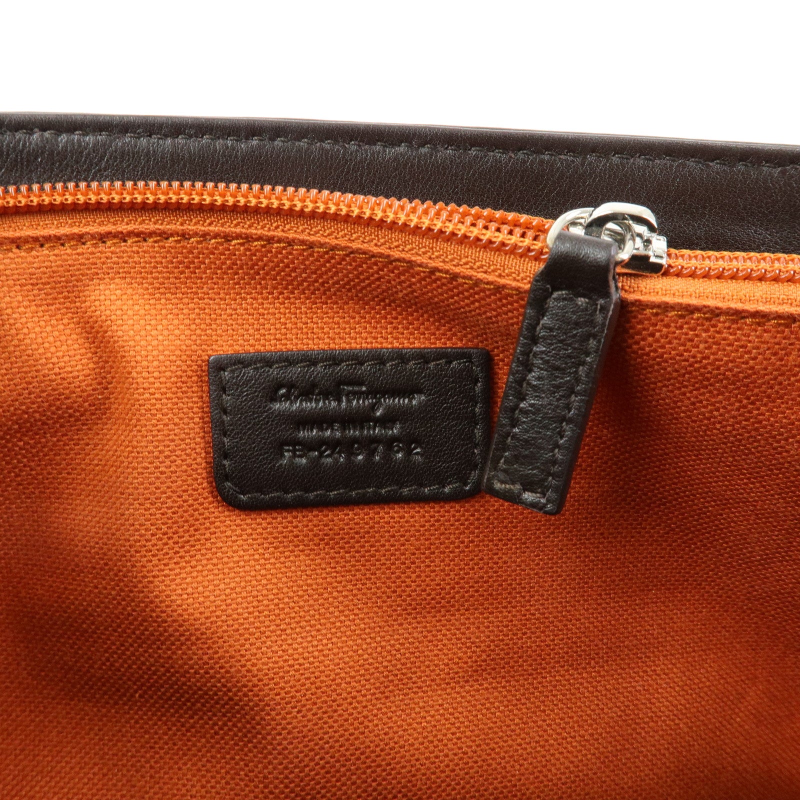 Ferragamo Leather Clutch Bag Second Bag Wrist Strap Brown