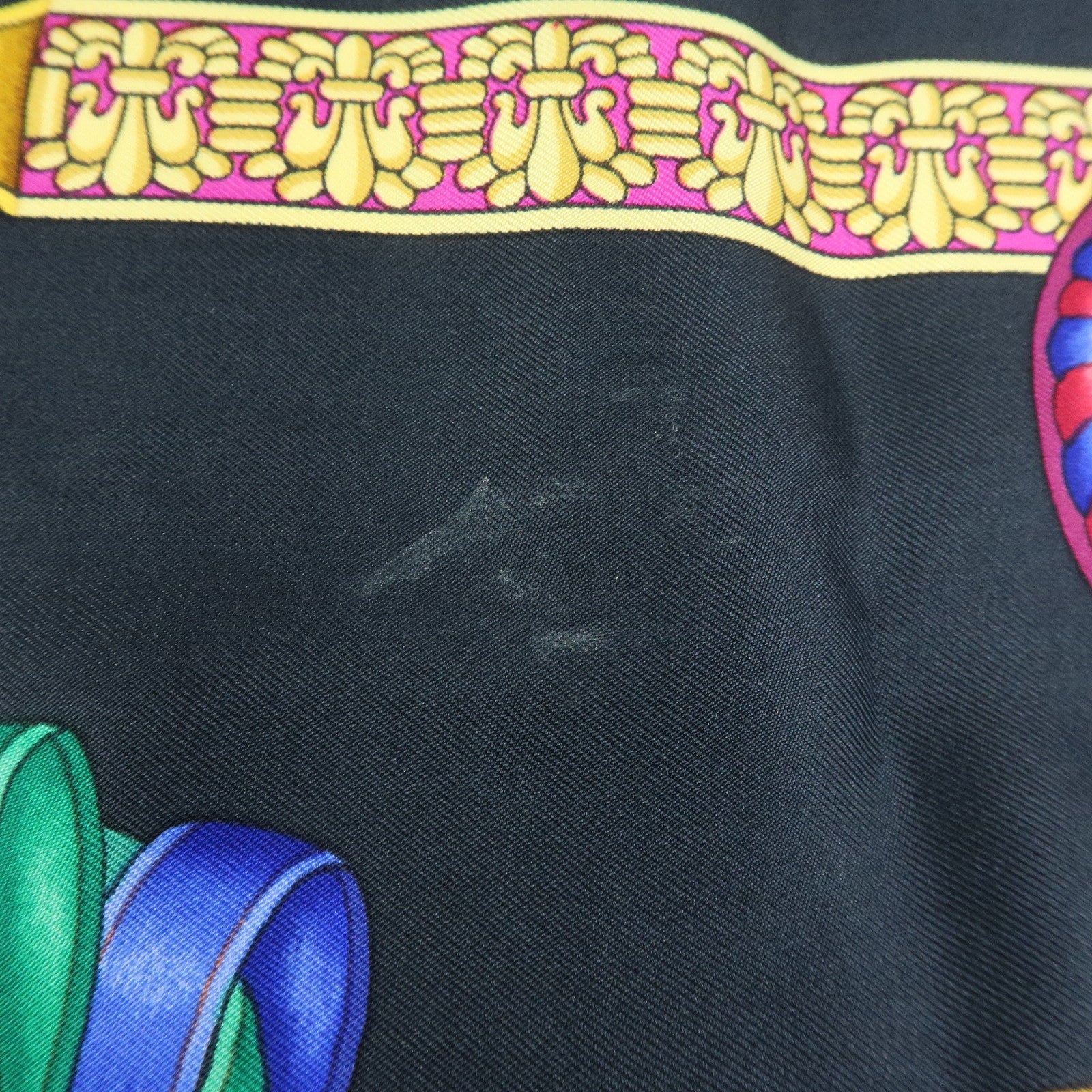 HERMES Carre 90 Silk 100% LES RUBANS DU CHEVAL Scarf Black Yellow