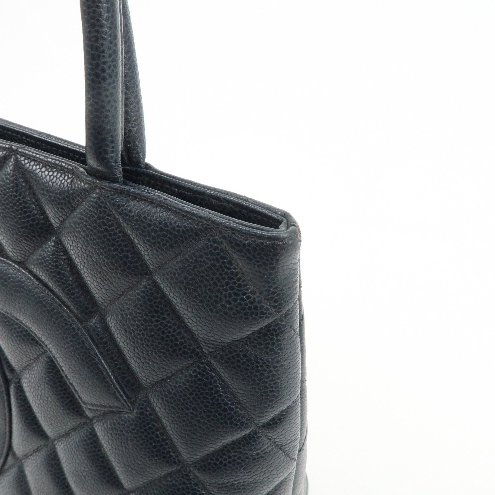 CHANEL COCO Mark Matelasse Medallion Tote Bag Hand Bag Navy A01804
