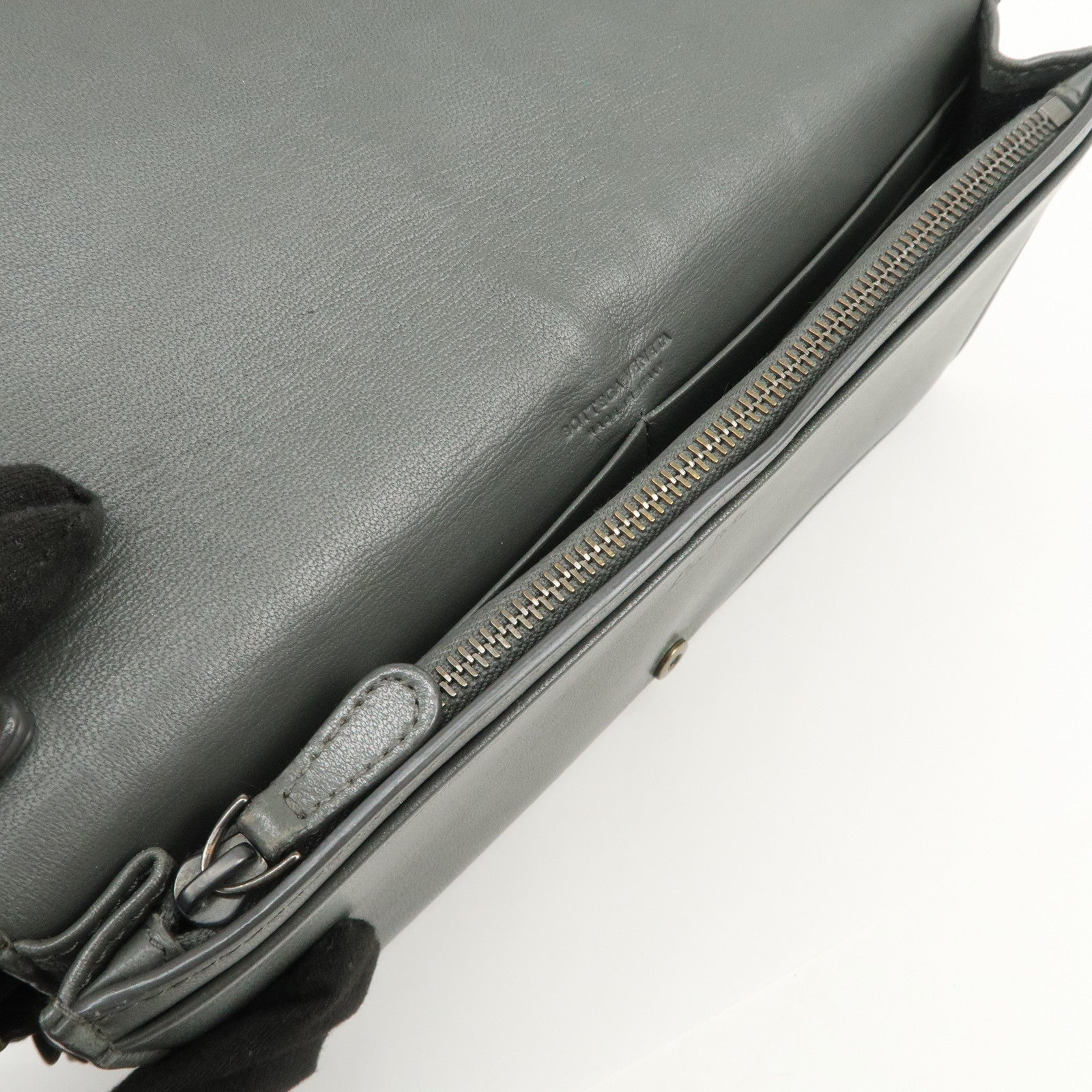 BOTTEGA VENETA Intrecciato Leather Chain Long Wallet Gray