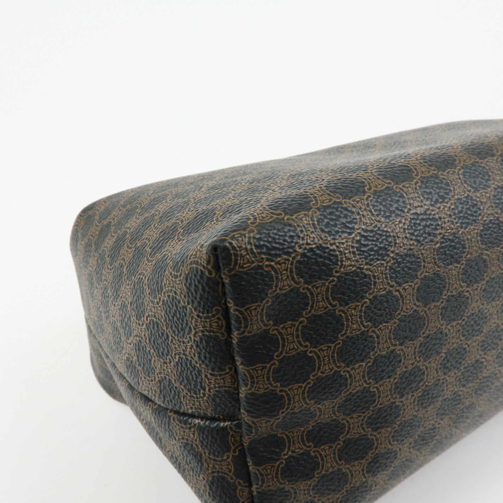CELINE Macadam PVC Coated Canvas Leather Hand Bag Black Brown