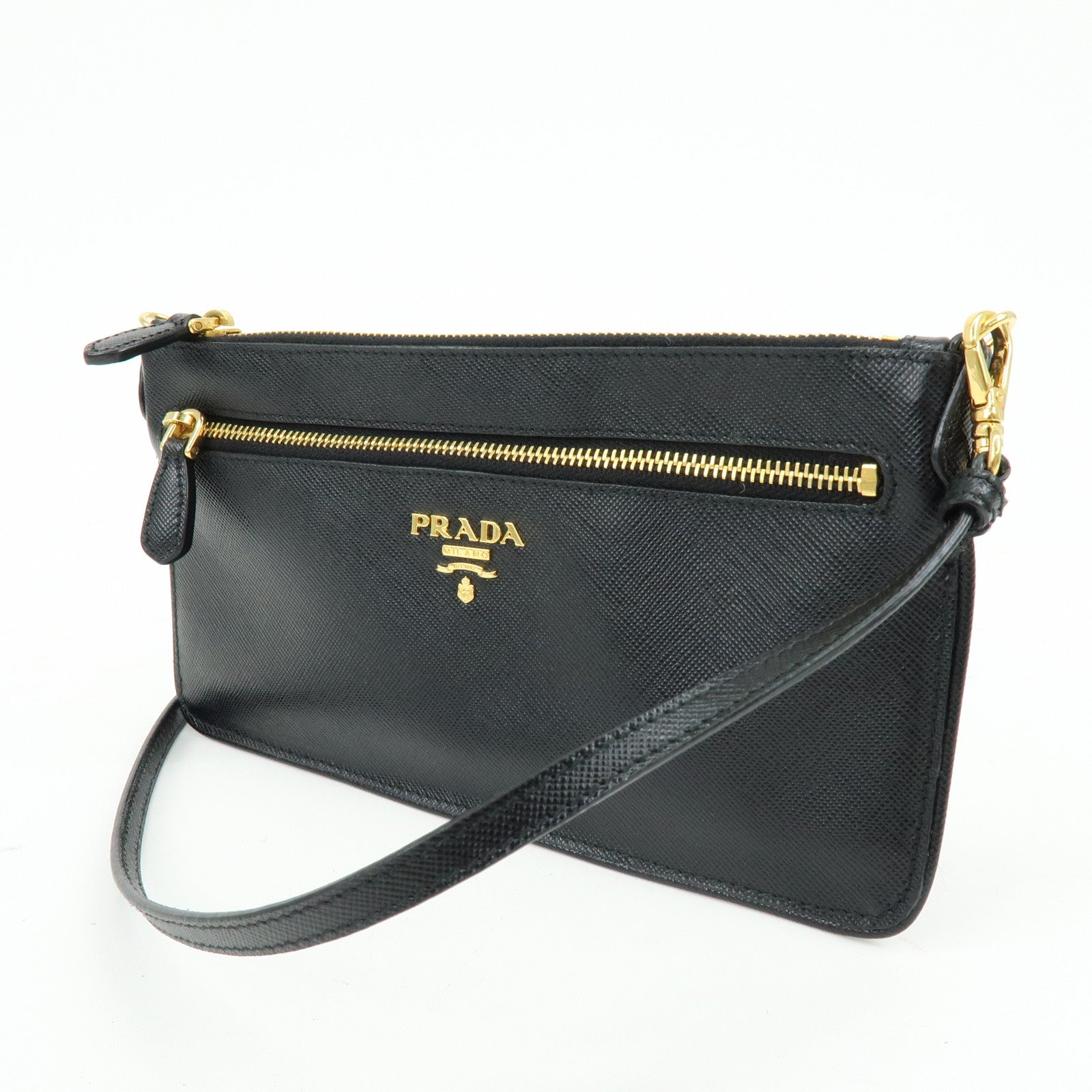 PRADA Saffiano Leather Shoulder Bag Crossbody Bag Black 1M1187
