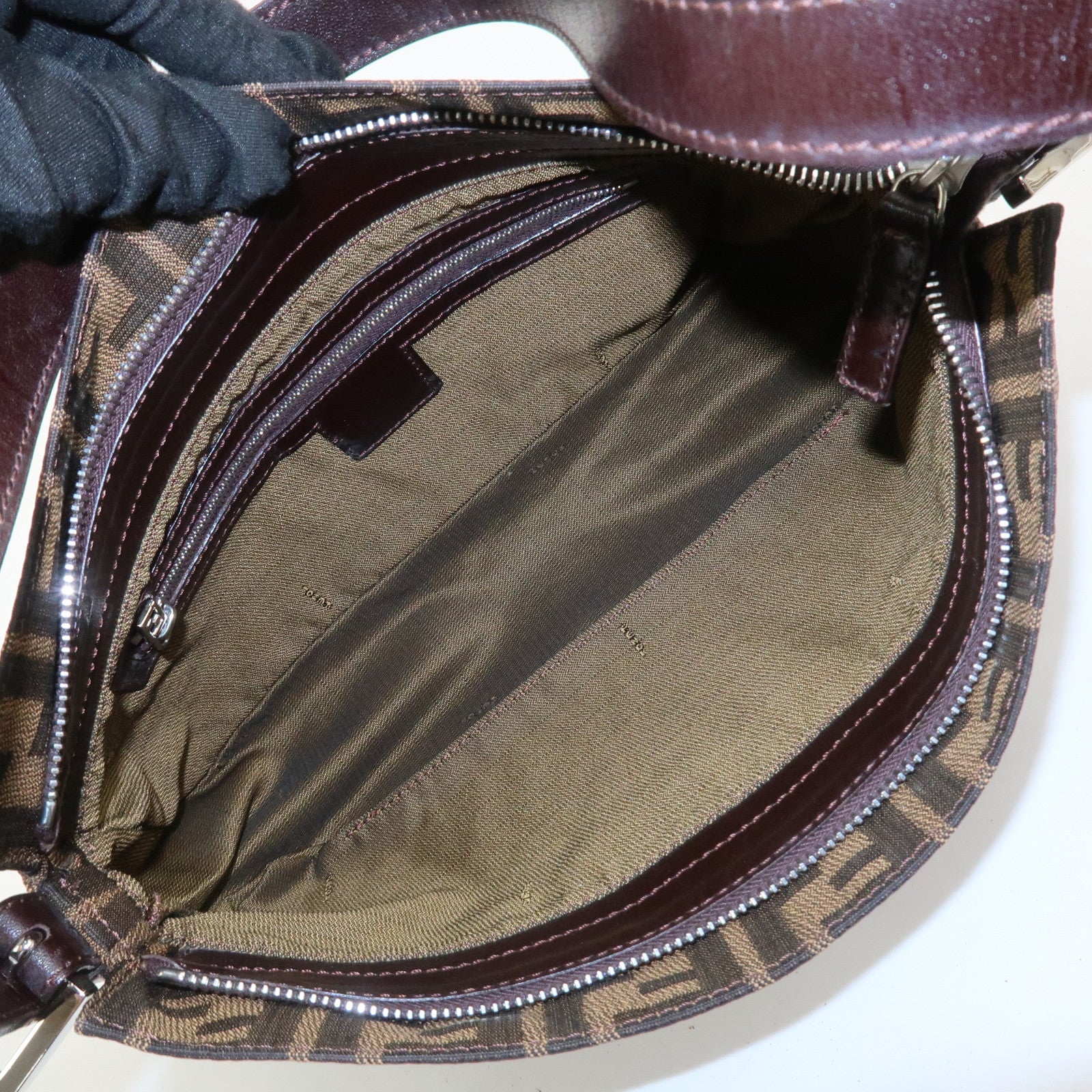 FENDI Zucca Canvas Leather Shoulder Bag Black Brown 21452656609