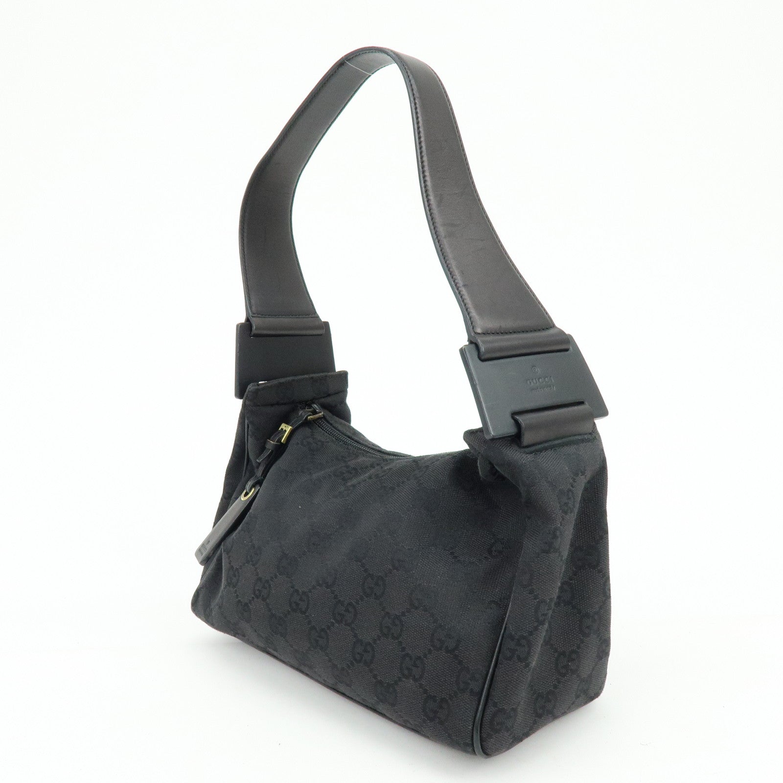 GUCCI GG Canvas Leather Shoulder Bag Hand Bag Black 92699