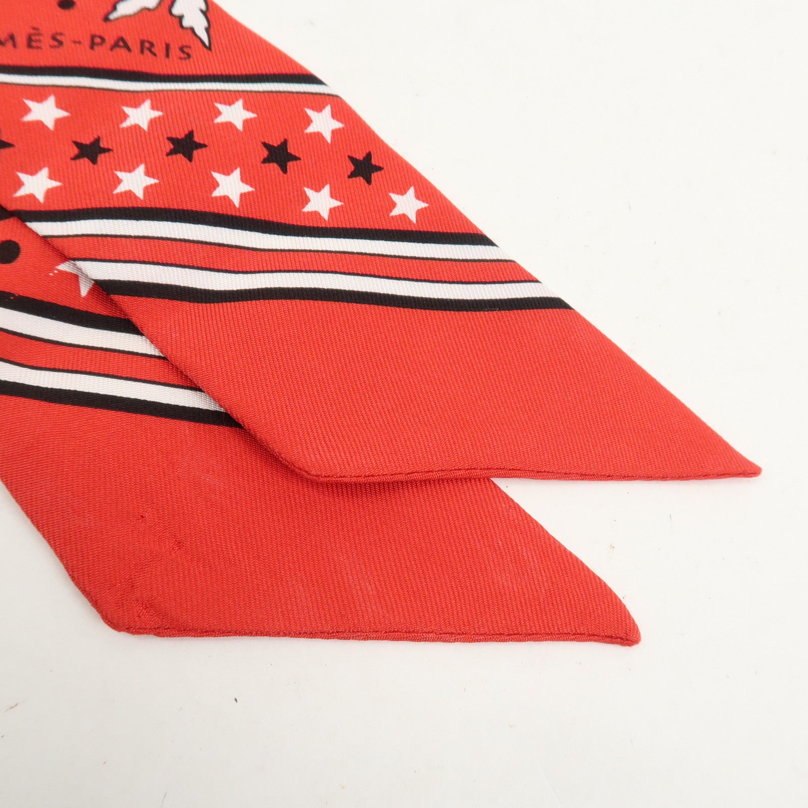 HERMES Twilly Silk 100% Scarf LES LEOPARDS Red Black White