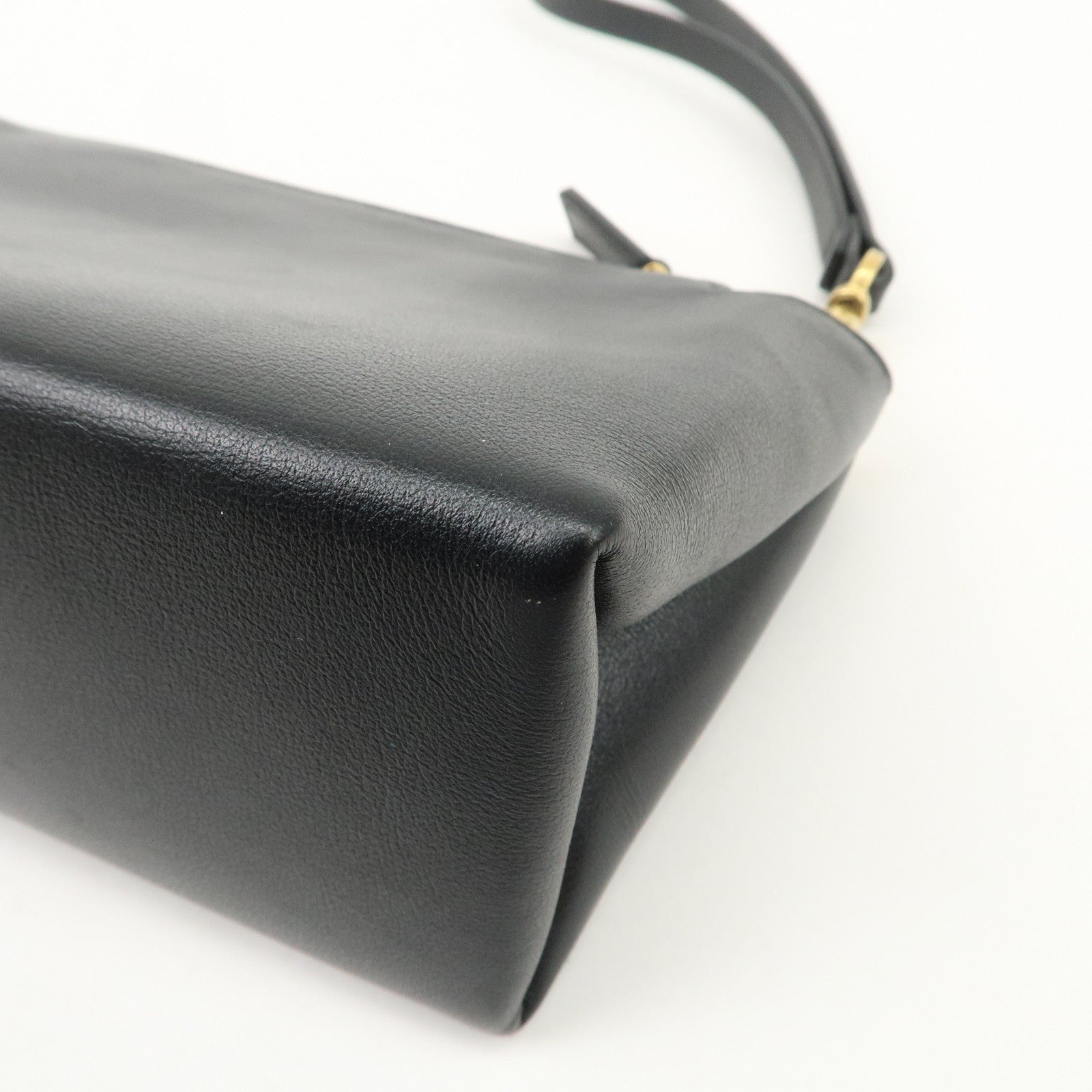 VALENTINO Leather Pouch Clutch Bag Black Gold Hardware