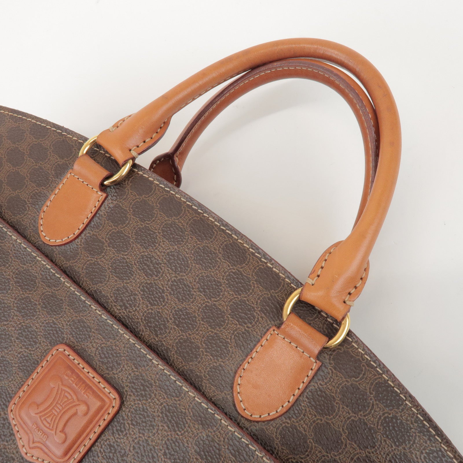 CELINE Macadam PVC Coated Canvas Leather Hand Bag Tote Bag Brown