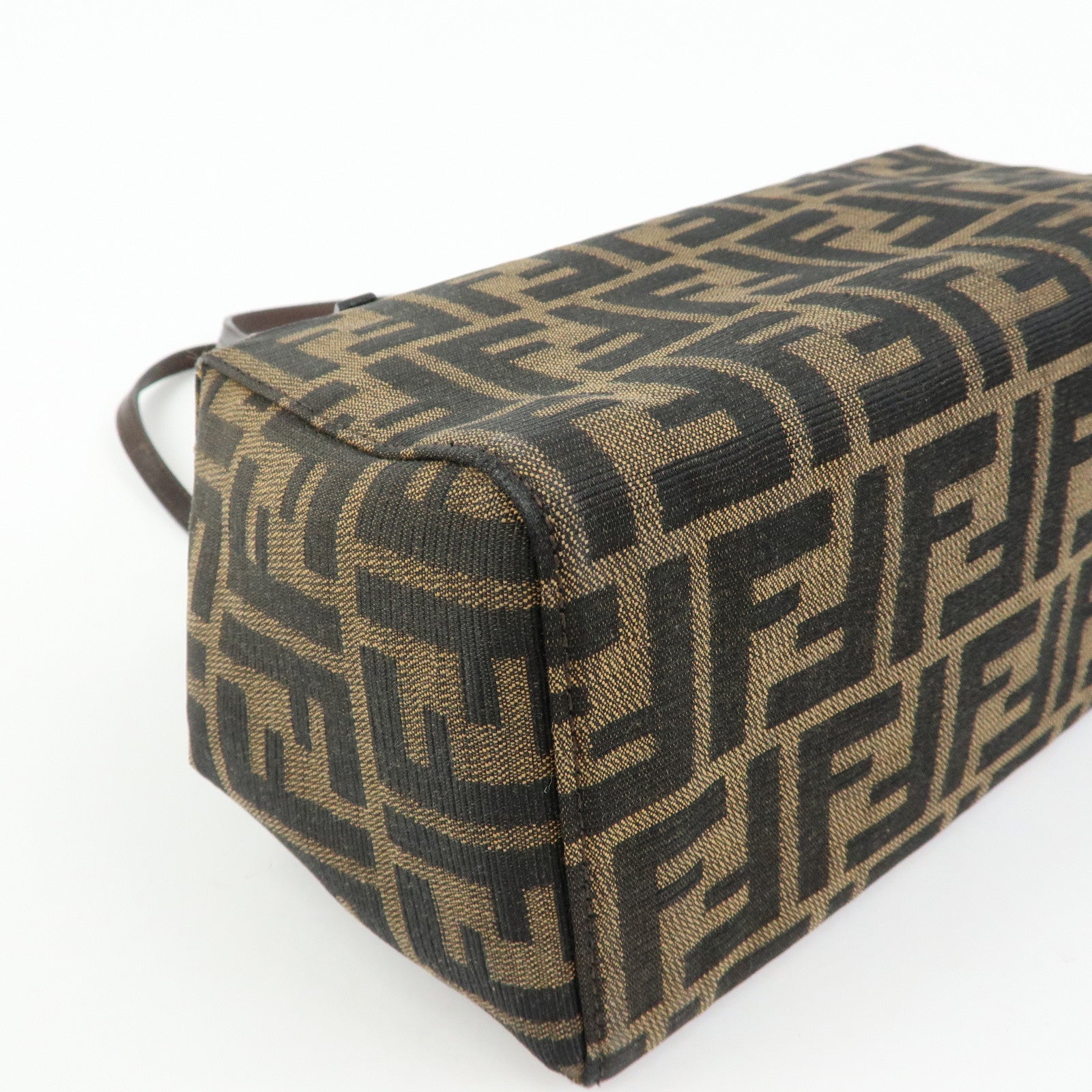 FENDI ZUCCA Canvas Leather Hand Bag Shoulder Bag Brown