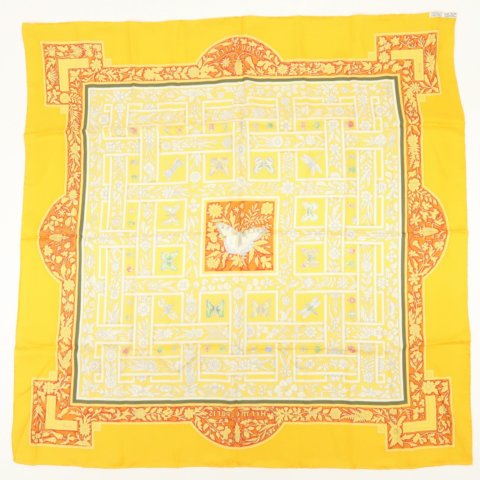 HERMES Carre 90 Silk 100% Joyaux de lete Scarf Yellow Red