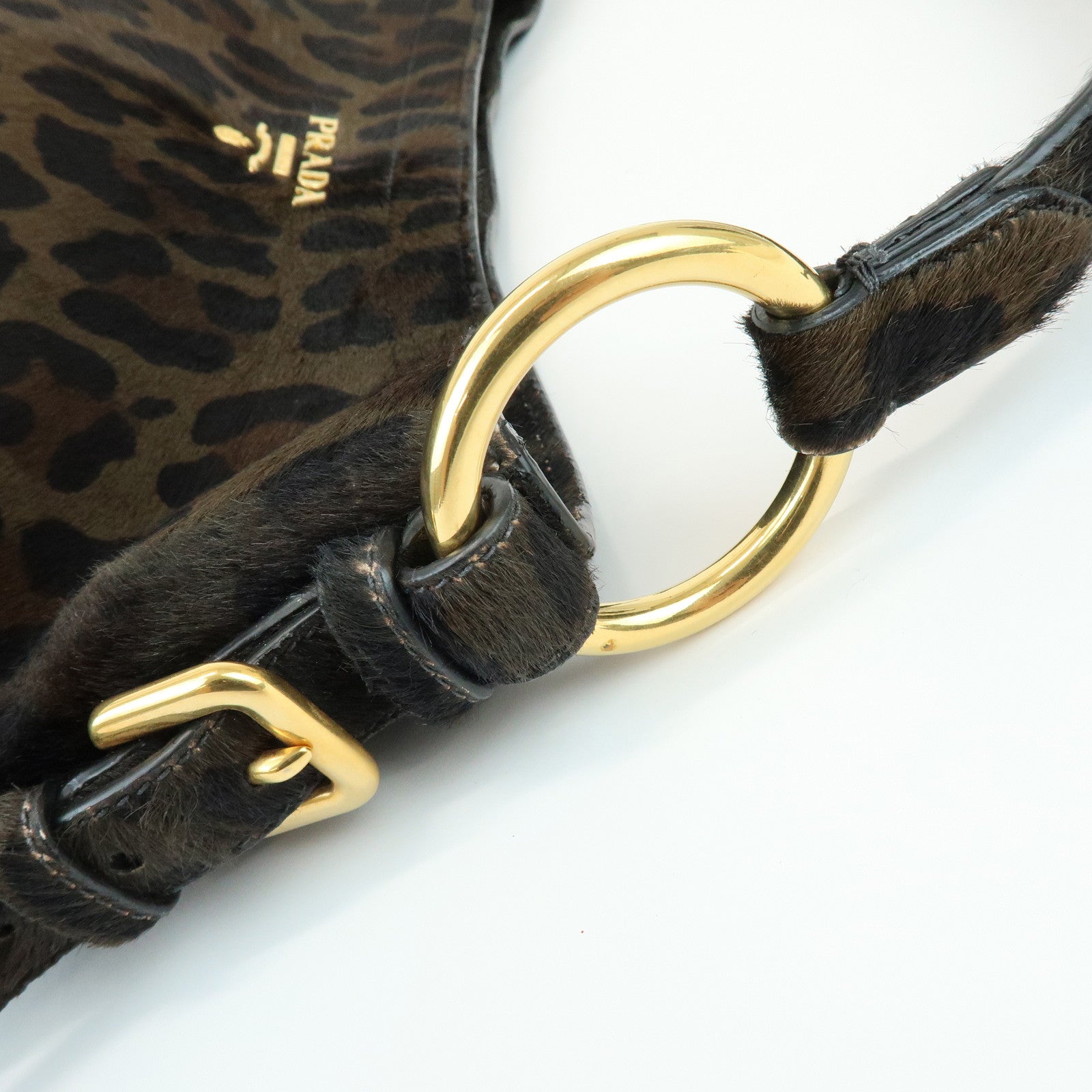 PRADA Leopard Unborn Calf Shoulder Bag Dark Brown BR4941