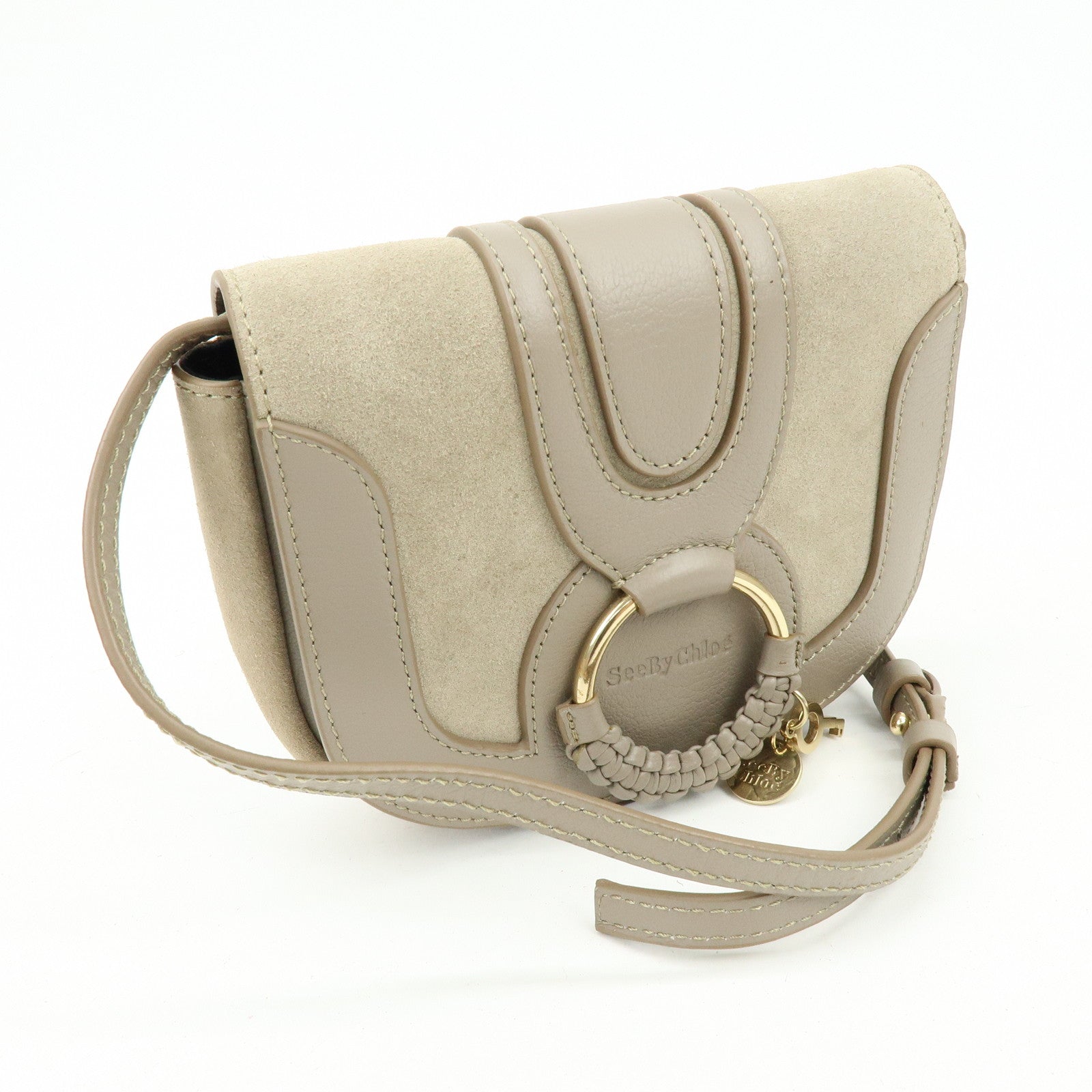 Chloe See By Chloe Hana Suede Leather Shoulder Crossbody Bag Greige