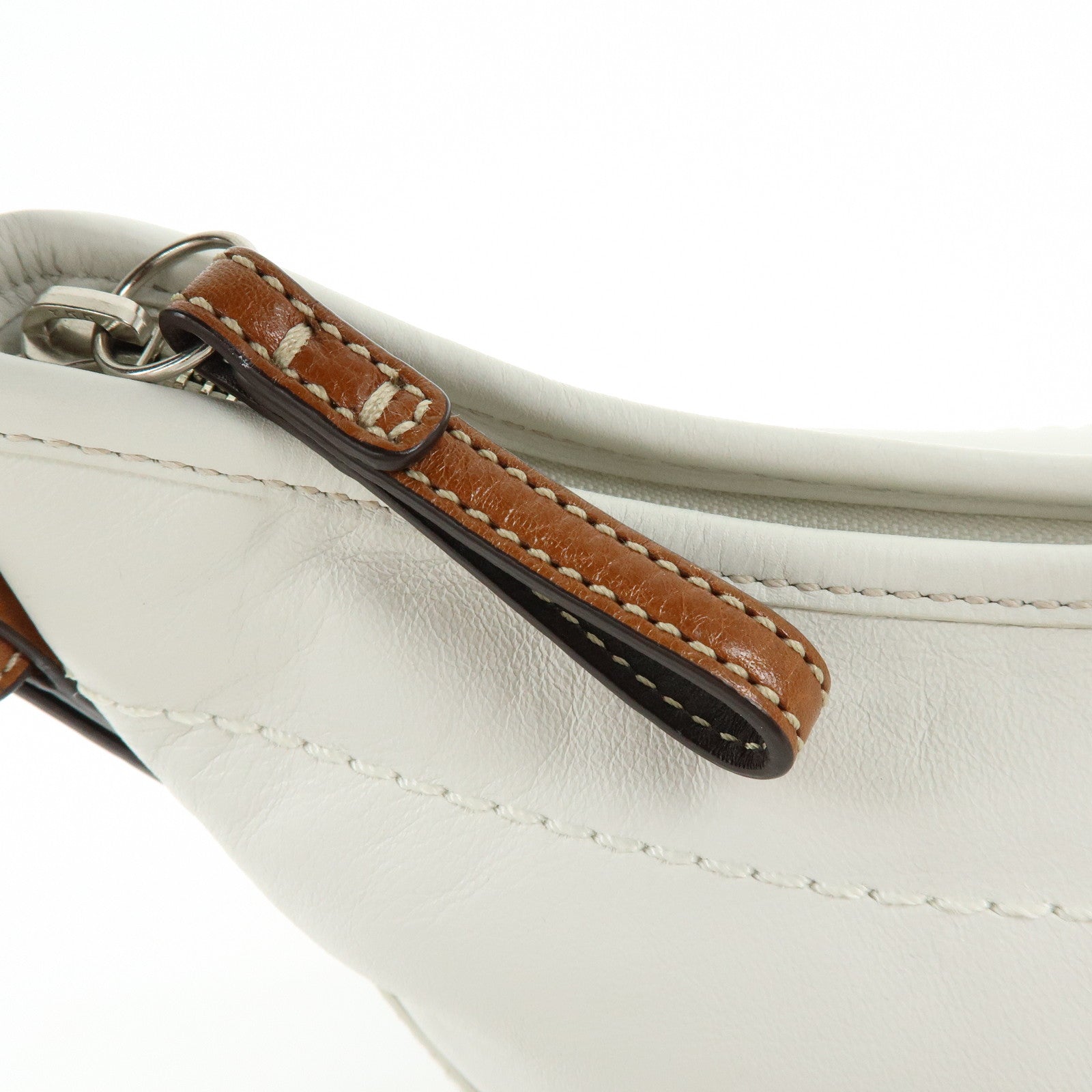 COACH Leather Shoulder Bag Hand Bag White Camel