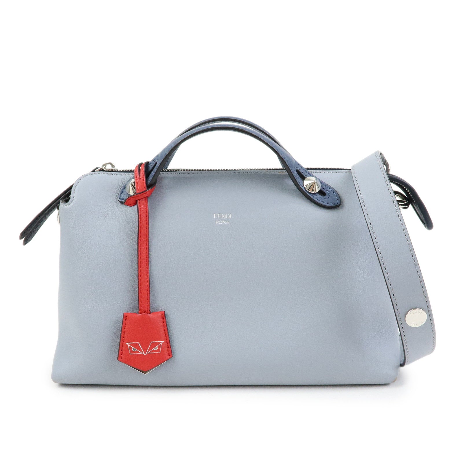 FENDI By The Way Leather Medium 2Way Bag Shoulder Bag Blue 8BL124