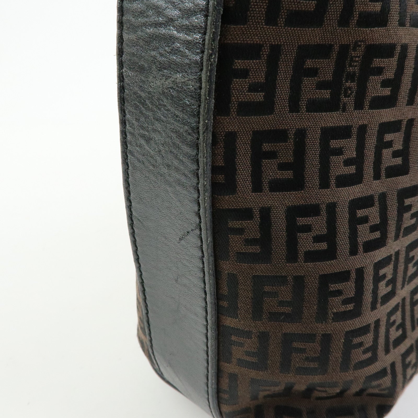 FENDI Zucchino Canvas Leather Shoulder Bag Brown Black 7VA004