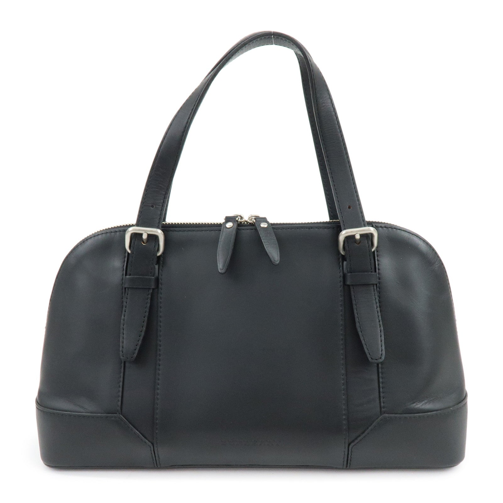 BURBERRY Leather Hand Bag Boston Bag Black