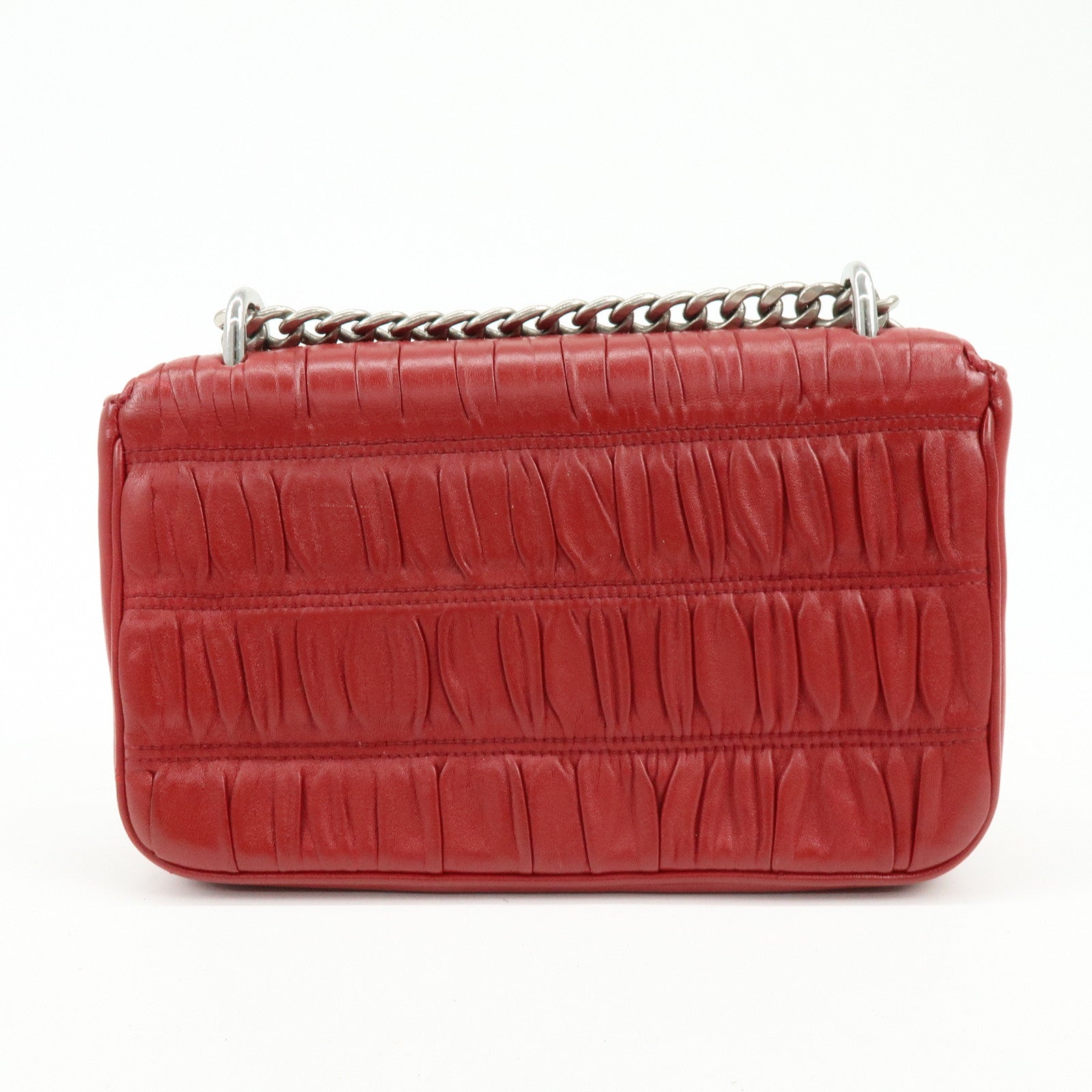 PRADA Nappa Goatskin Leather Chain Shoulder Bag Red 1BD140