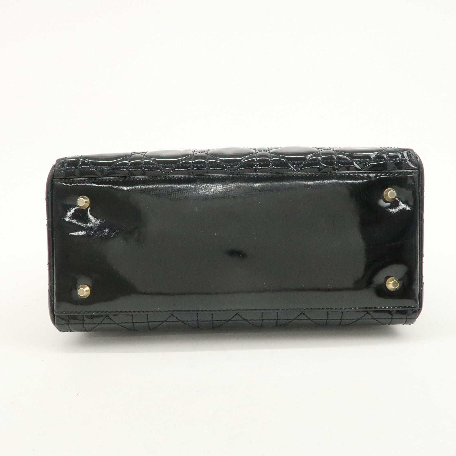 Christian Dior Lady Dior Cannage Patent Leather 2Way Hand Bag Black