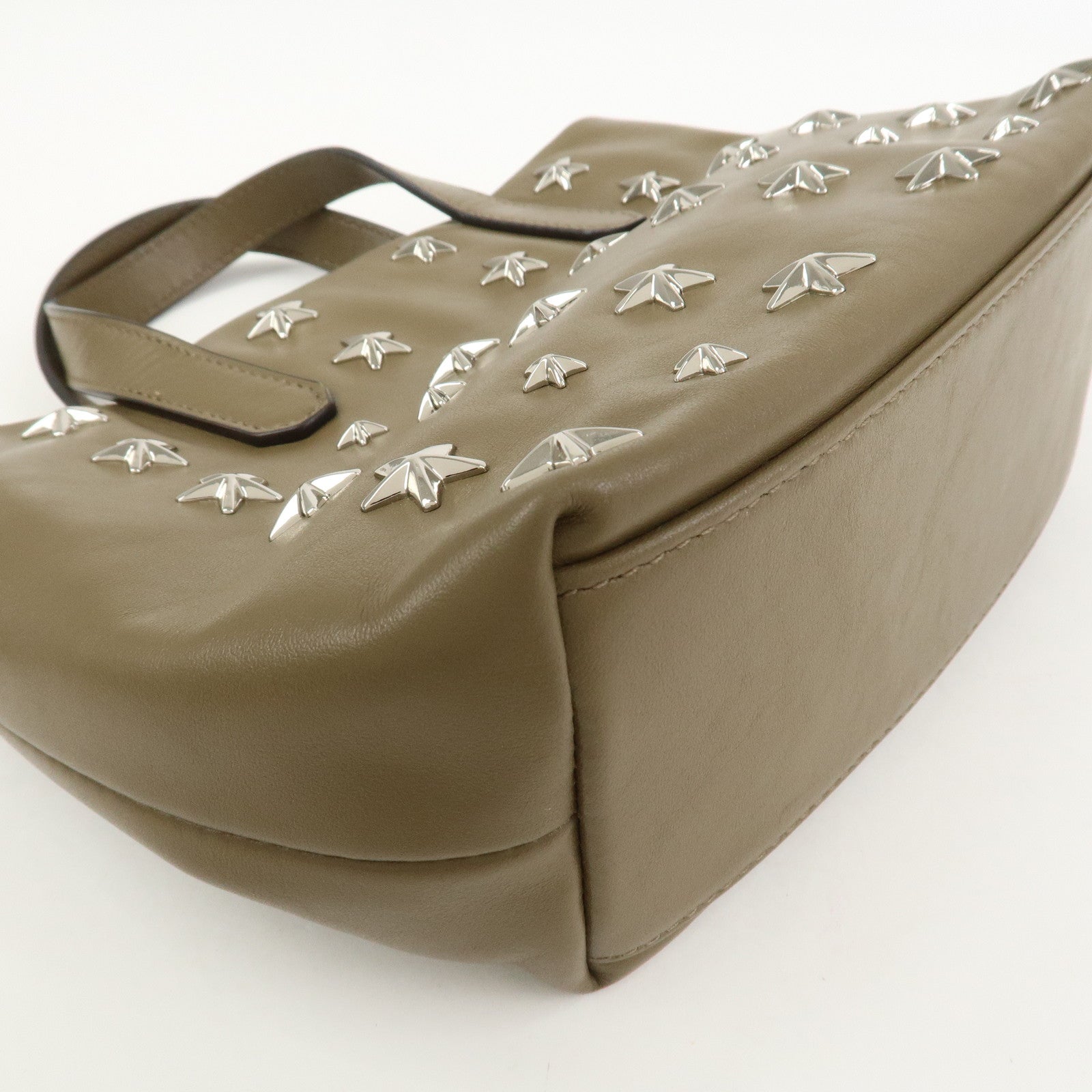 JIMMY CHOO Leather 2Way Bag Hand Bag Shoulder Bag Star Studs Brown