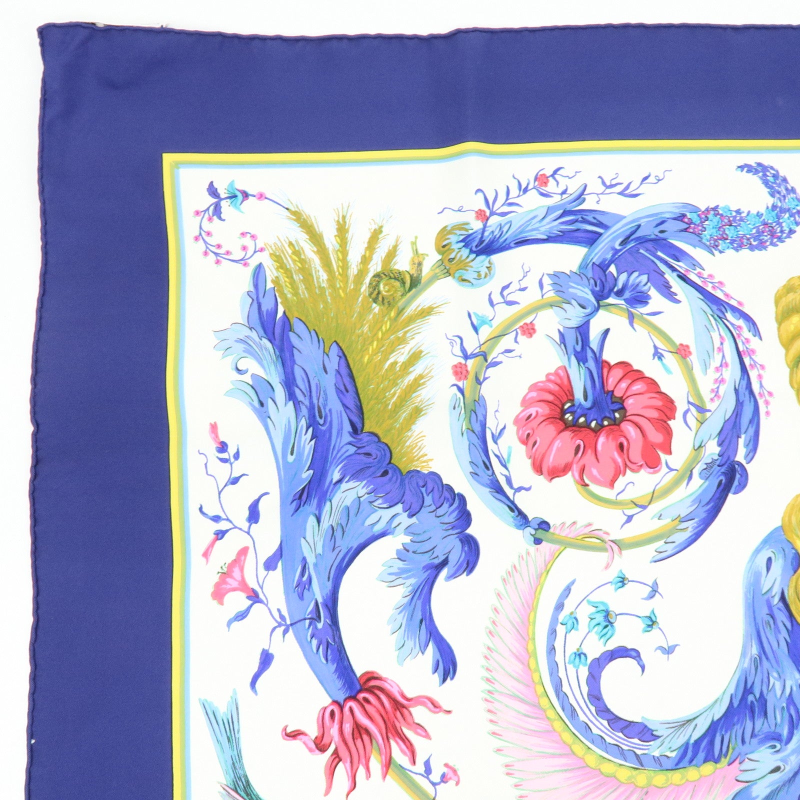HERMES Carre 90 Silk 100% Scarf CERES White Blue Navy