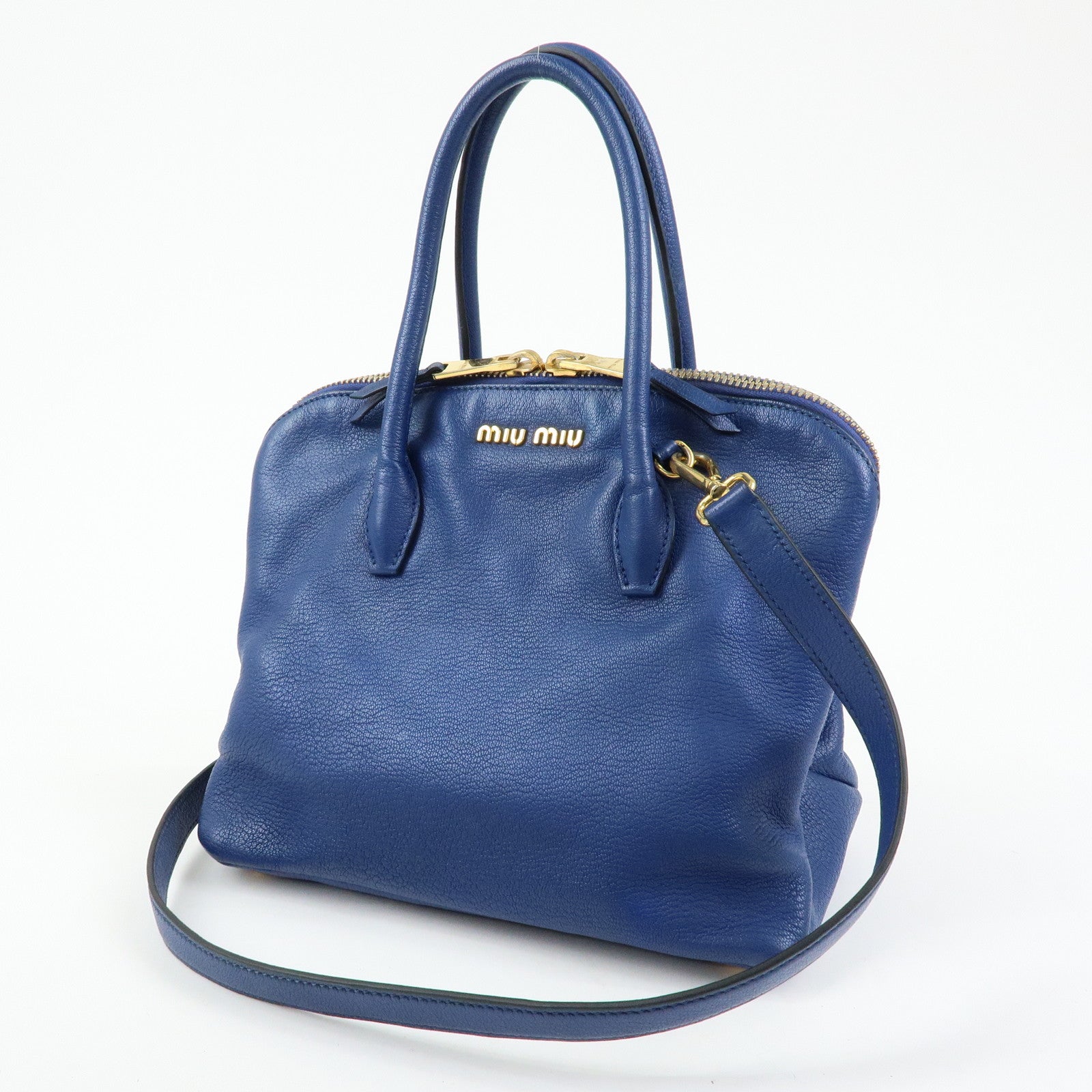 MIU MIU Madras Leather 2Way Bag Hand Bag Shoulder Bag Blue RL0097