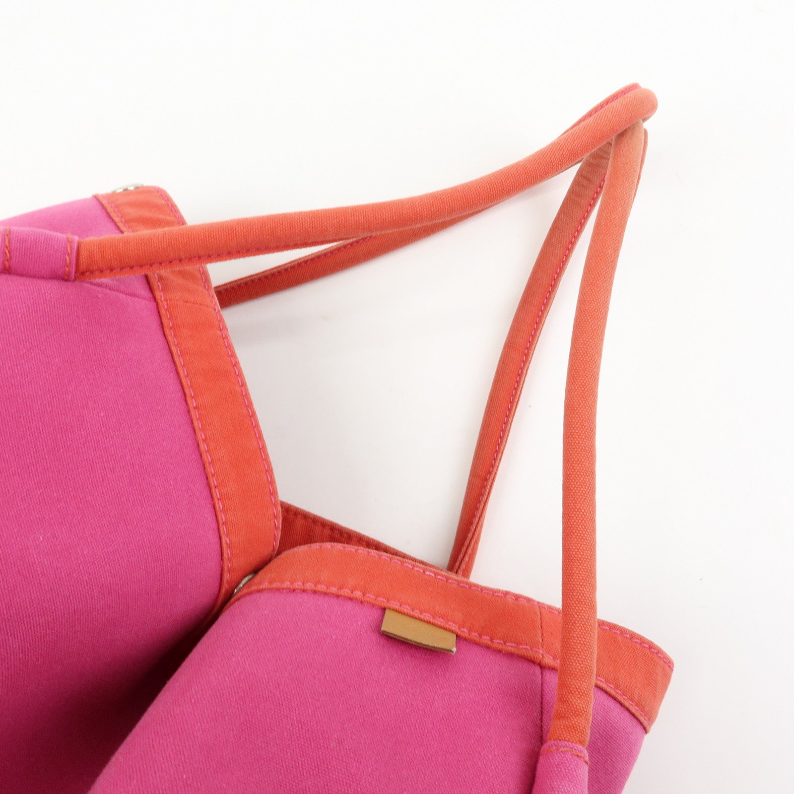 HERMES Sac Baguette GM Canvas Tote Bag Hand Bag Pink Red