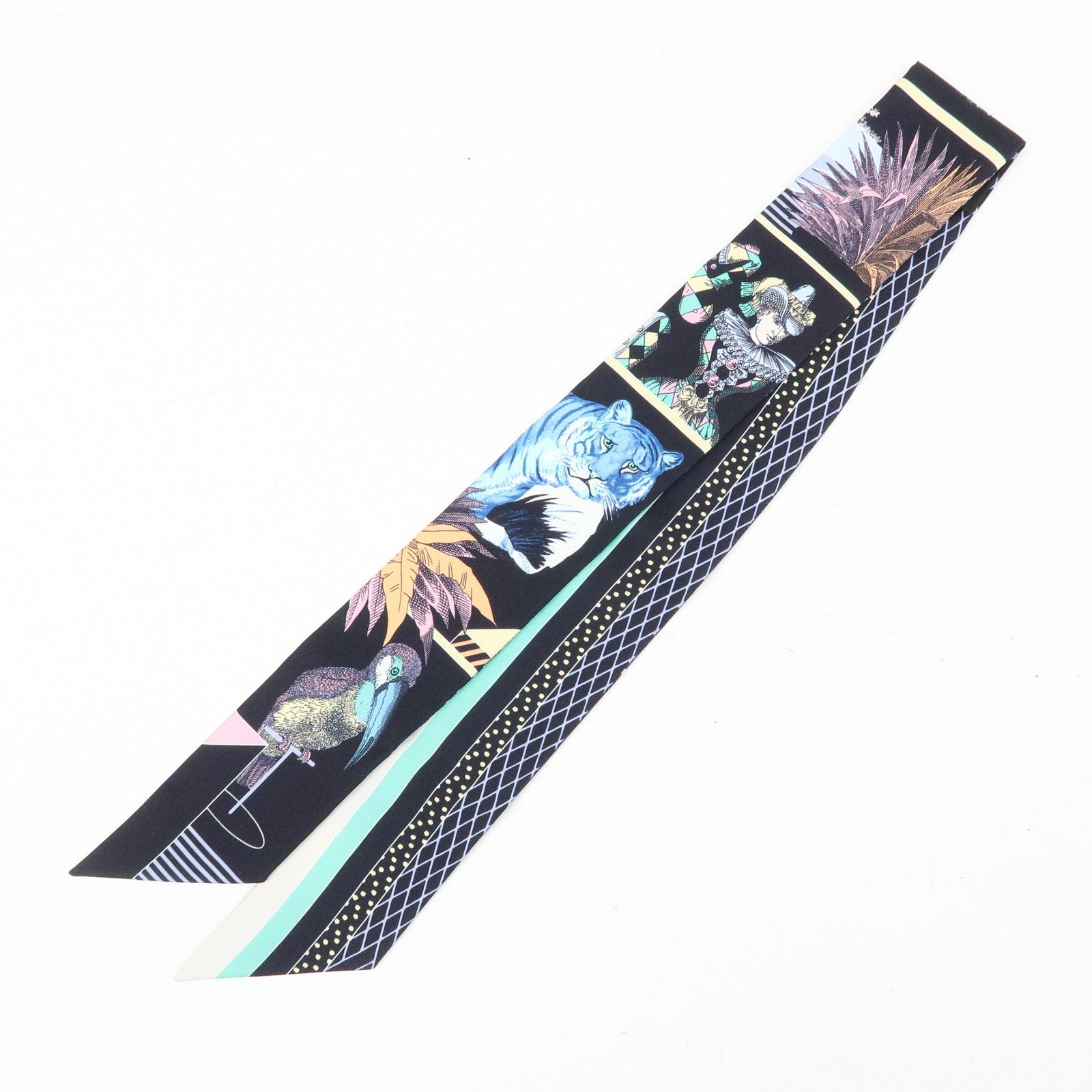 HERMES Silk 100% Twilly Scraf Grand Theatre Nouveau Black