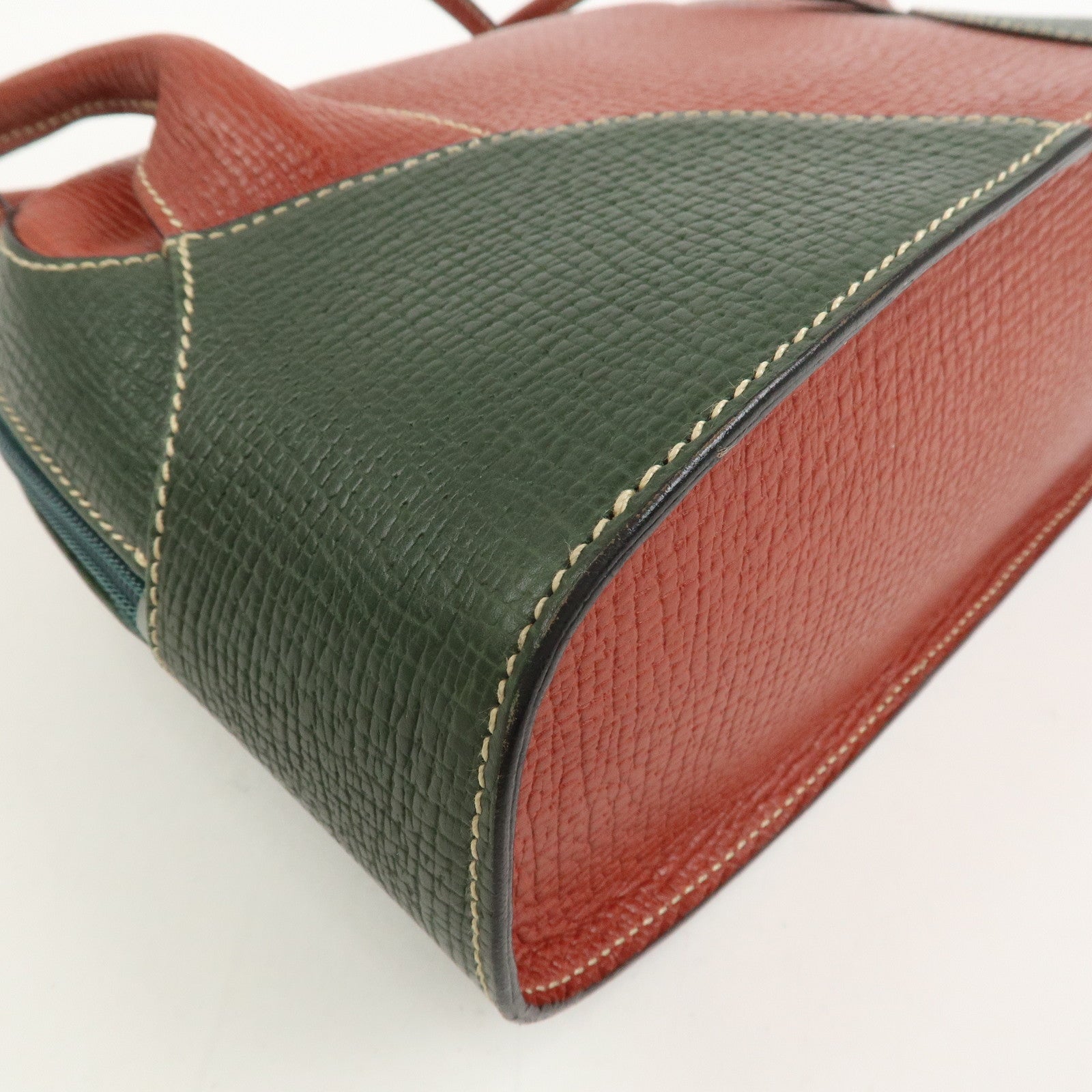 LOEWE Embossed Leather Shoulder Bag Hand Bag Green Red Brown
