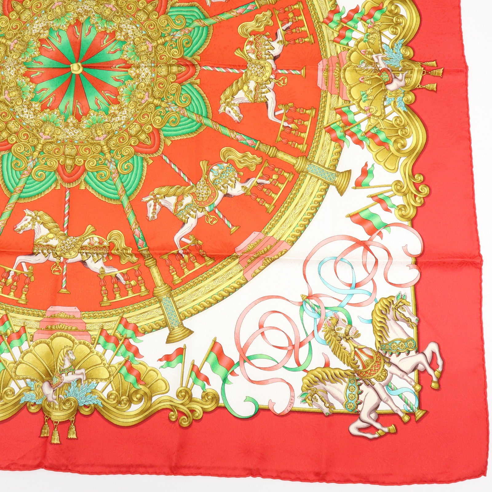 HERMES Carre 90 Silk 100% Scarf LUNA PARK Red Gold