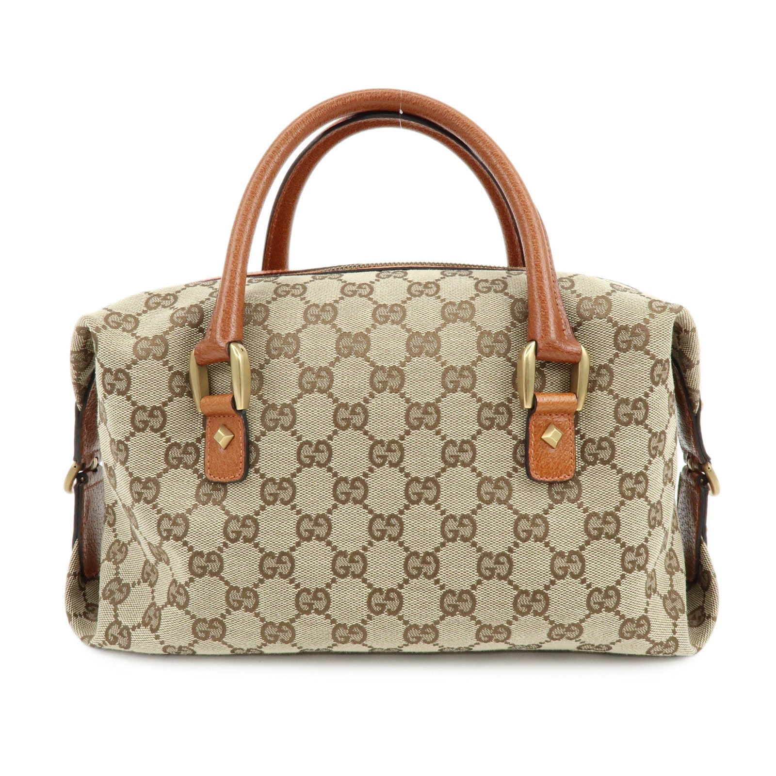 GUCCI GG Canvas Leather Hand Bag Boston Bag Beige Brown 120886