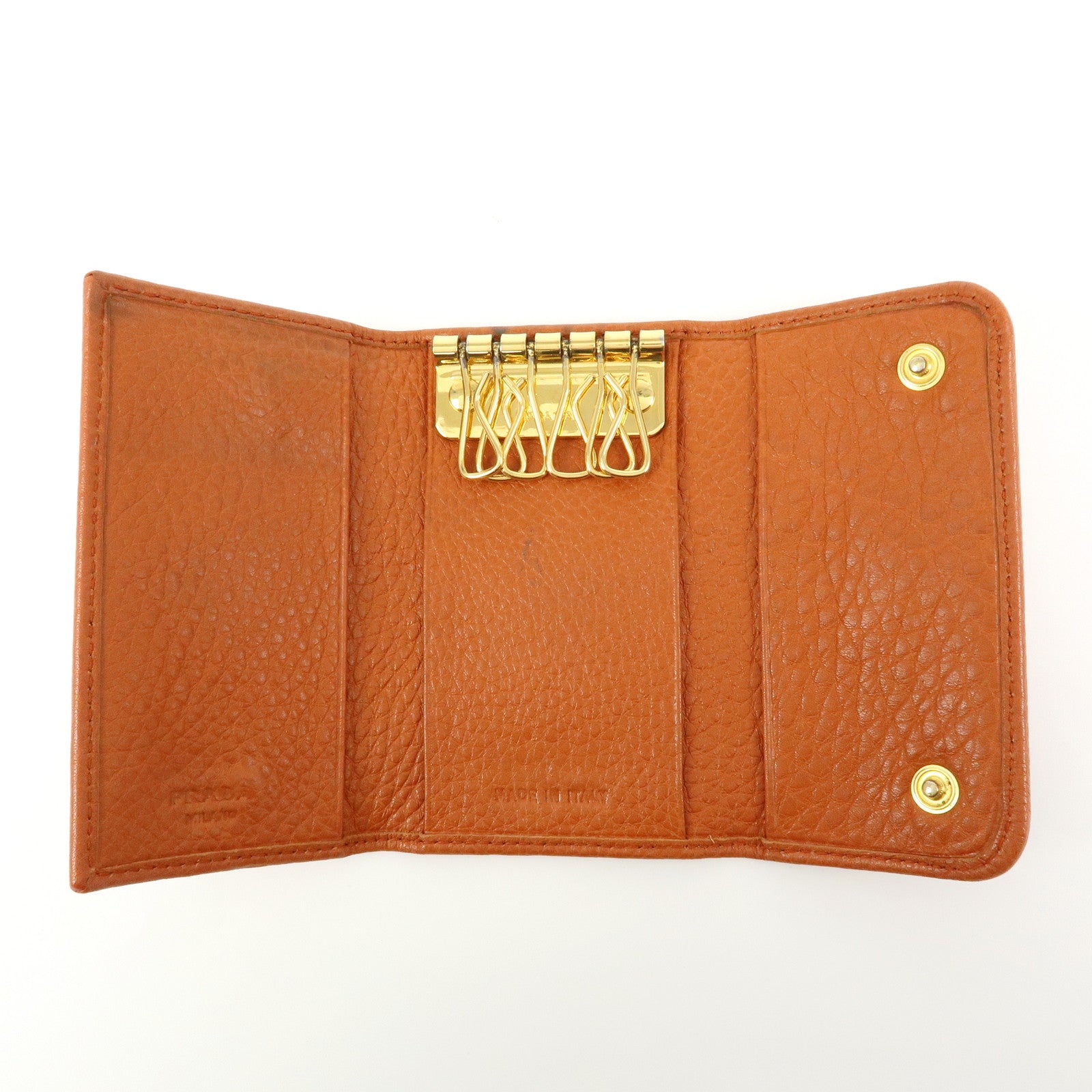 PRADA Leather Key Case Key Chain Key Holder Orange