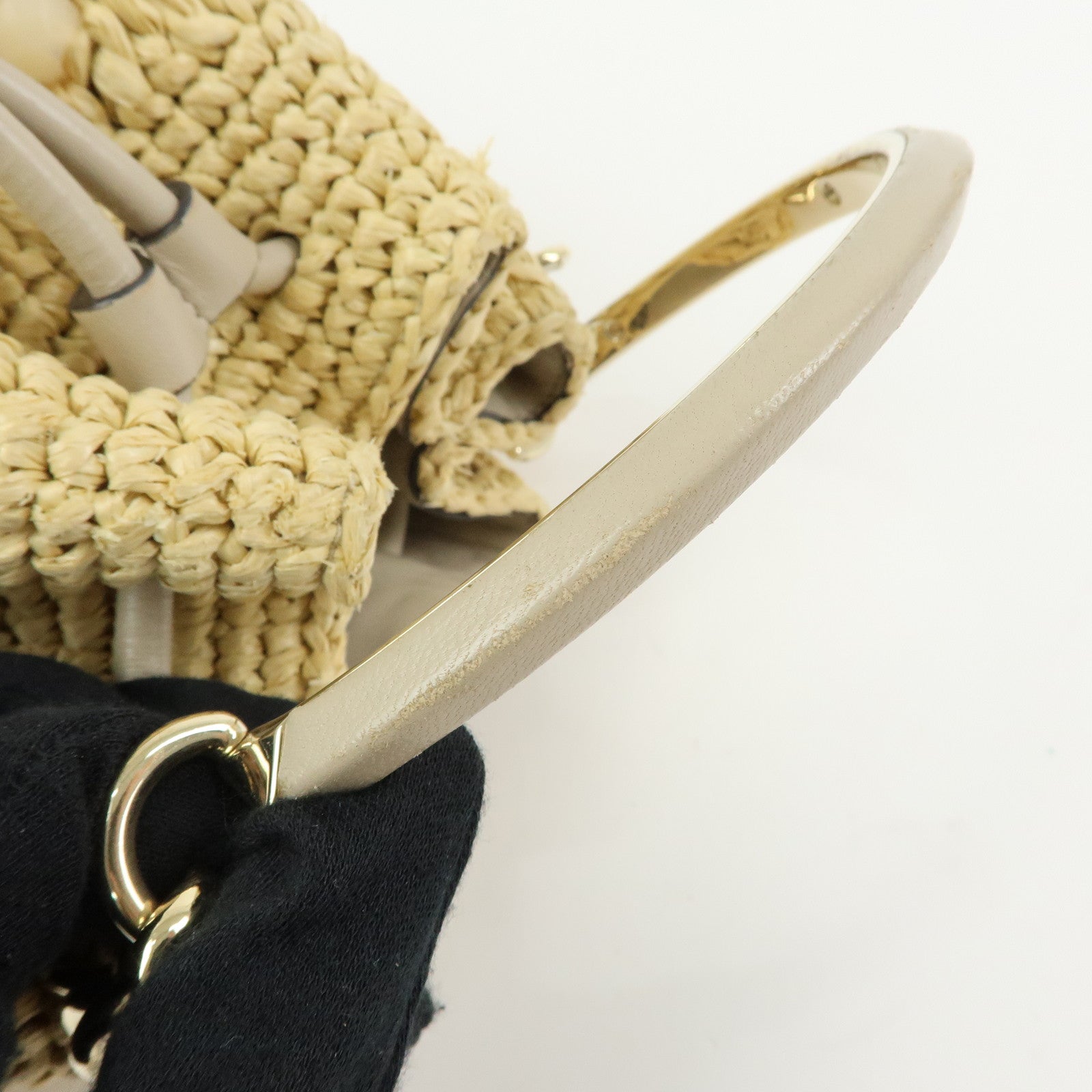 JIMMY CHOO Bon Bon Raffia Leather Hand Bag Beige