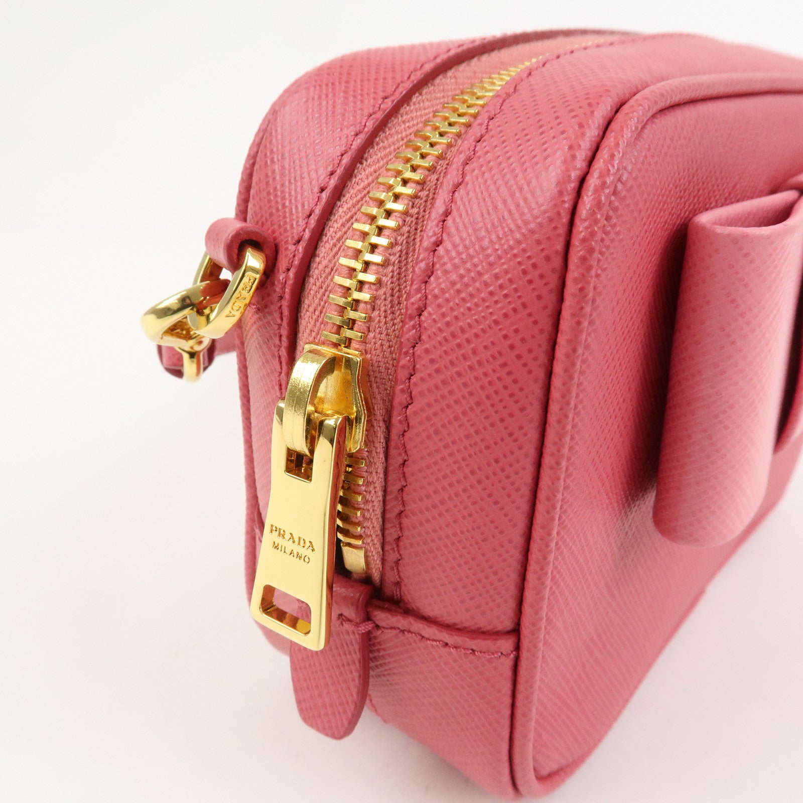 PRADA Saffiano Leather Ribbon Mini Camera Shoulder Bag Pink 1N1674