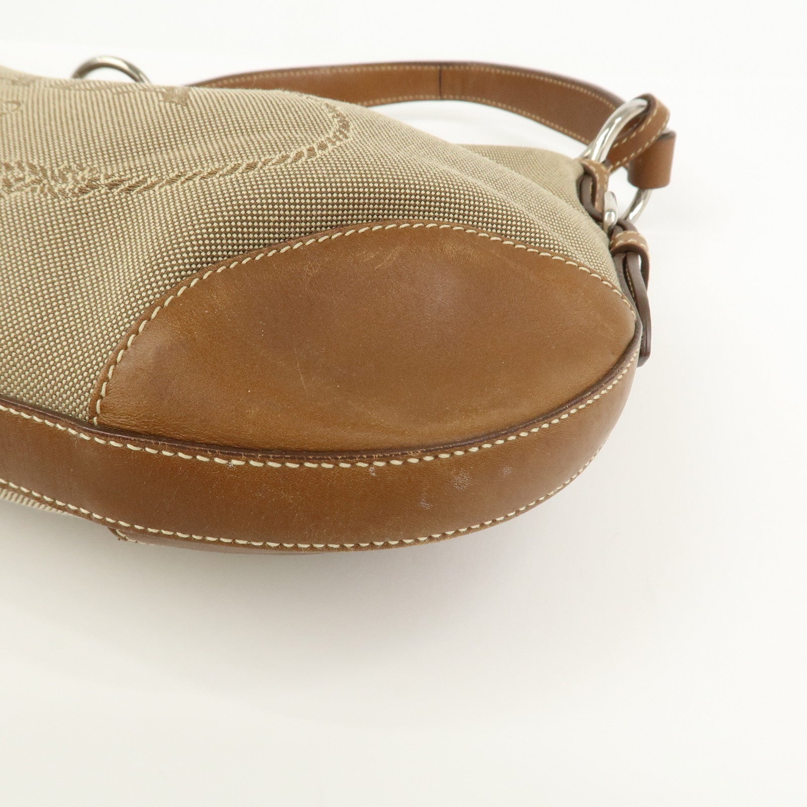 PRADA Logo Jacquard Leather Shoulder Bag Beige Brown BR3429