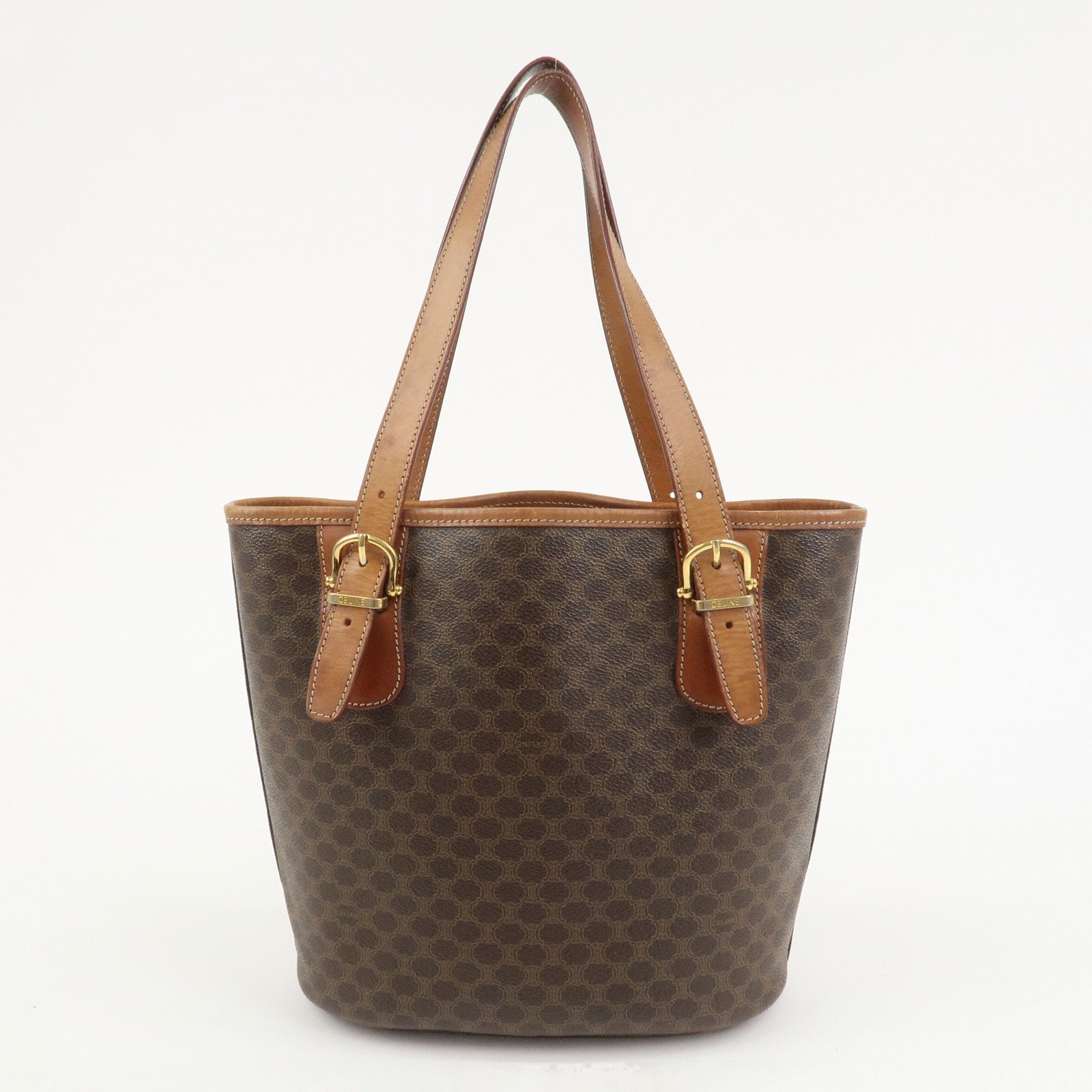 CELINE Macadam PVC Canvas Leather Tote Bag Hand Bag Brown