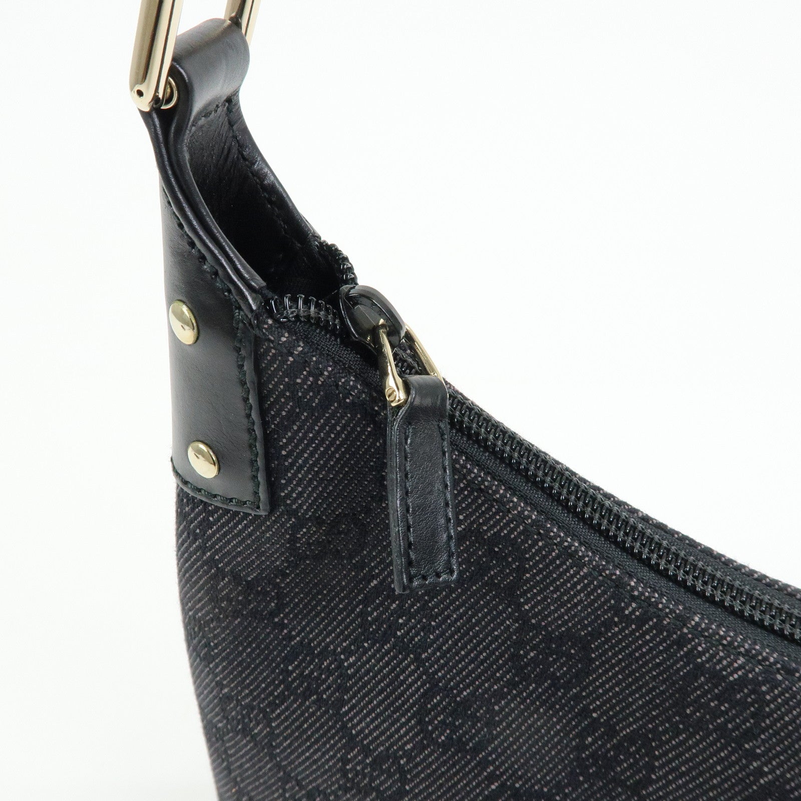 GUCCI GG Denim Canvas Leather Shoulder Bag Hand Bag Black 240020