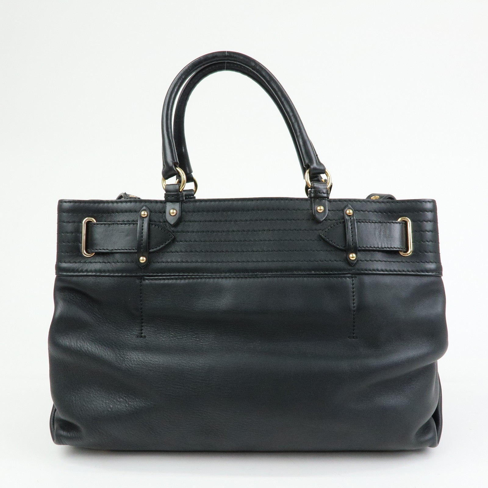 Ferragamo Gancini Leather Tote Bag Hand Bag Black