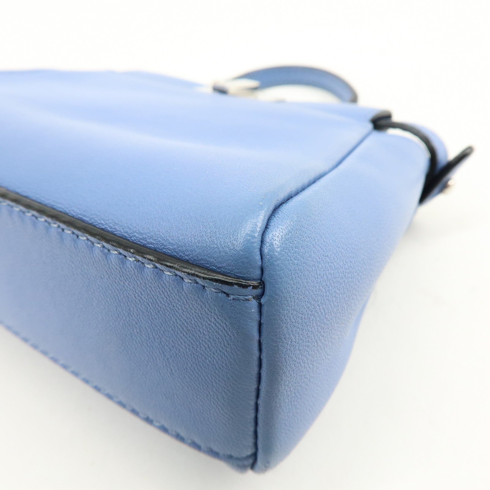 FENDI Micro Peekaboo Leather 2Way Bag Hand Shoulder Bag Blue 8M0355