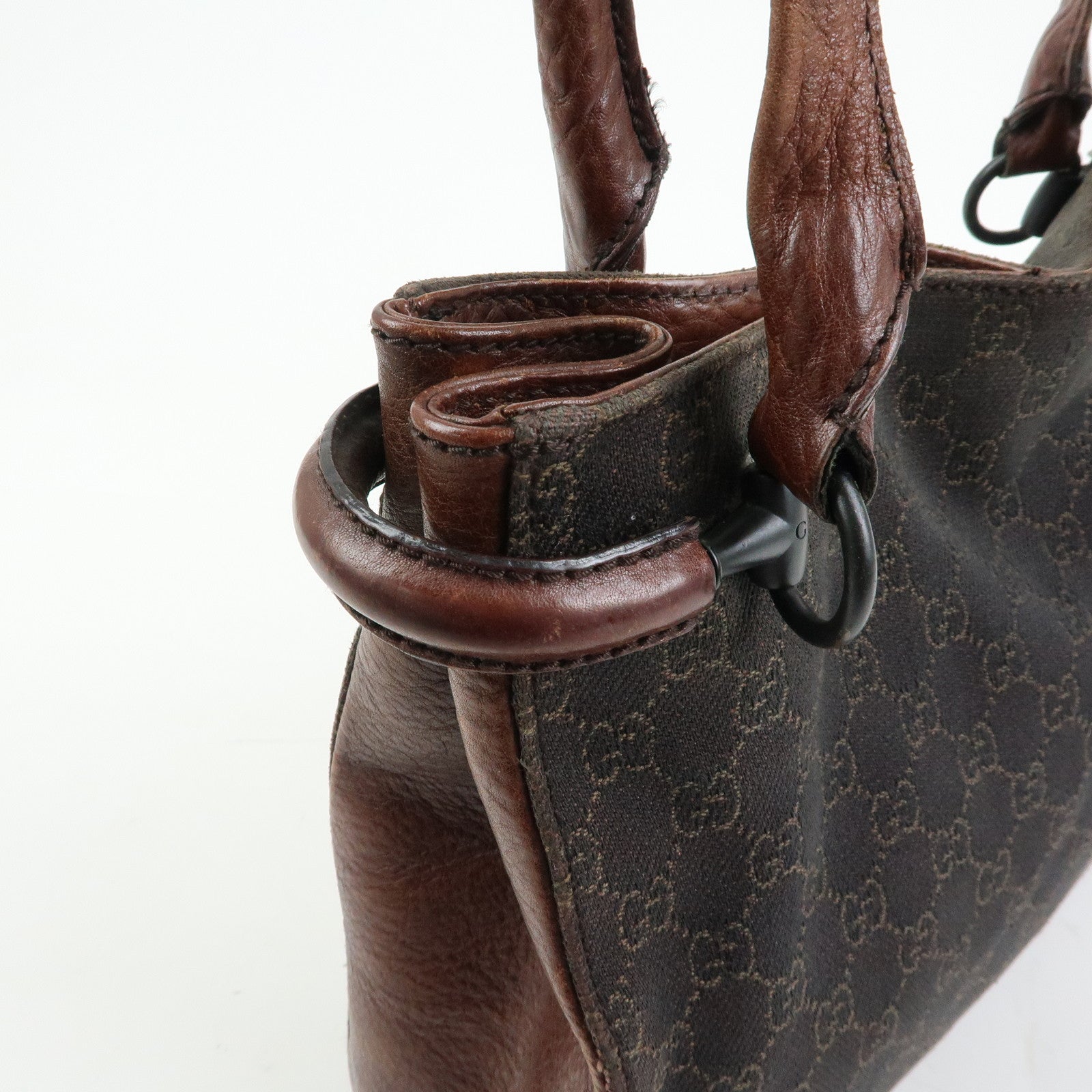 GUCCI GG Denim Leather Tote Bag Shoulder Bag Dark Brown 101971