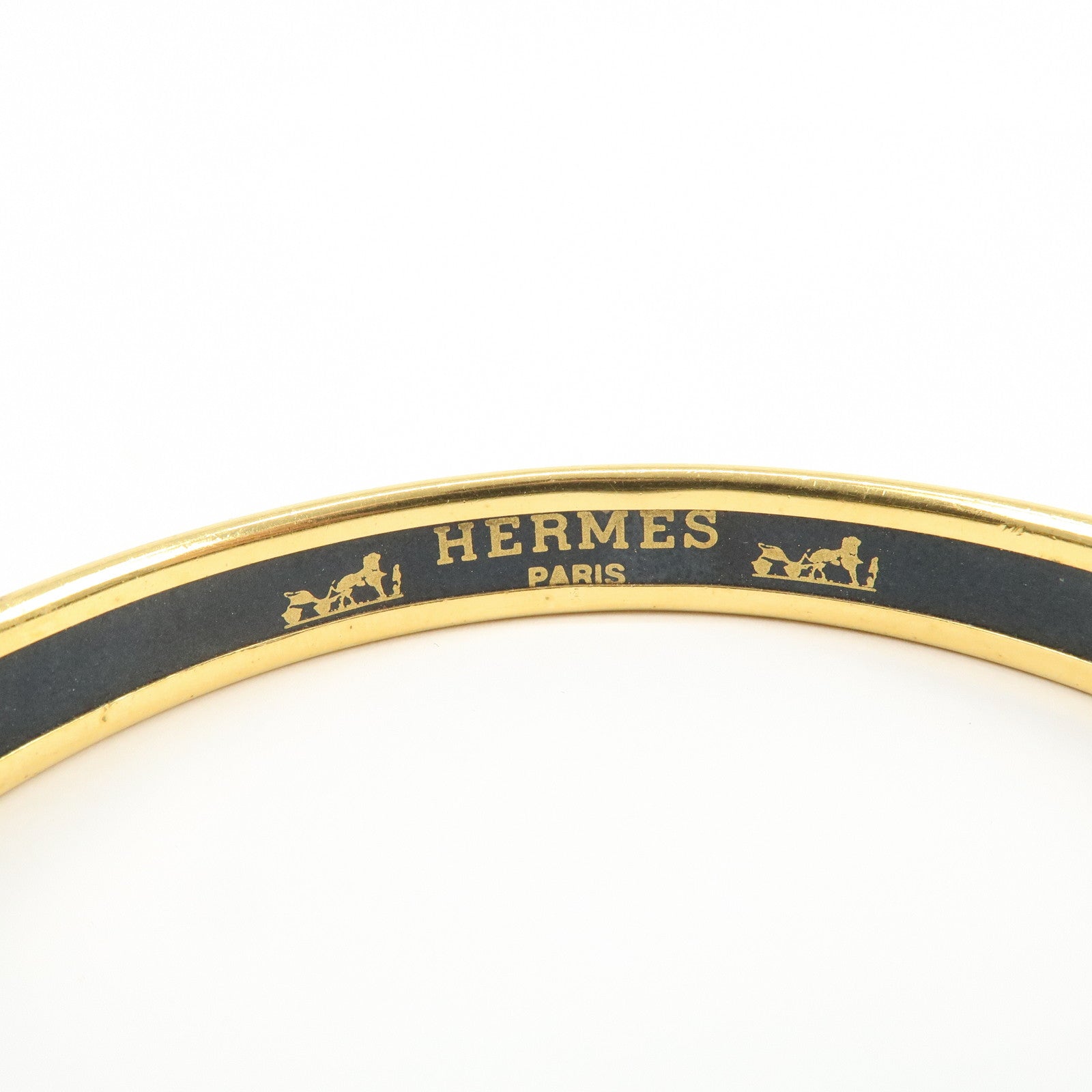 HERMES Email PM Gold Plated Bracelet Bangle Black Gold