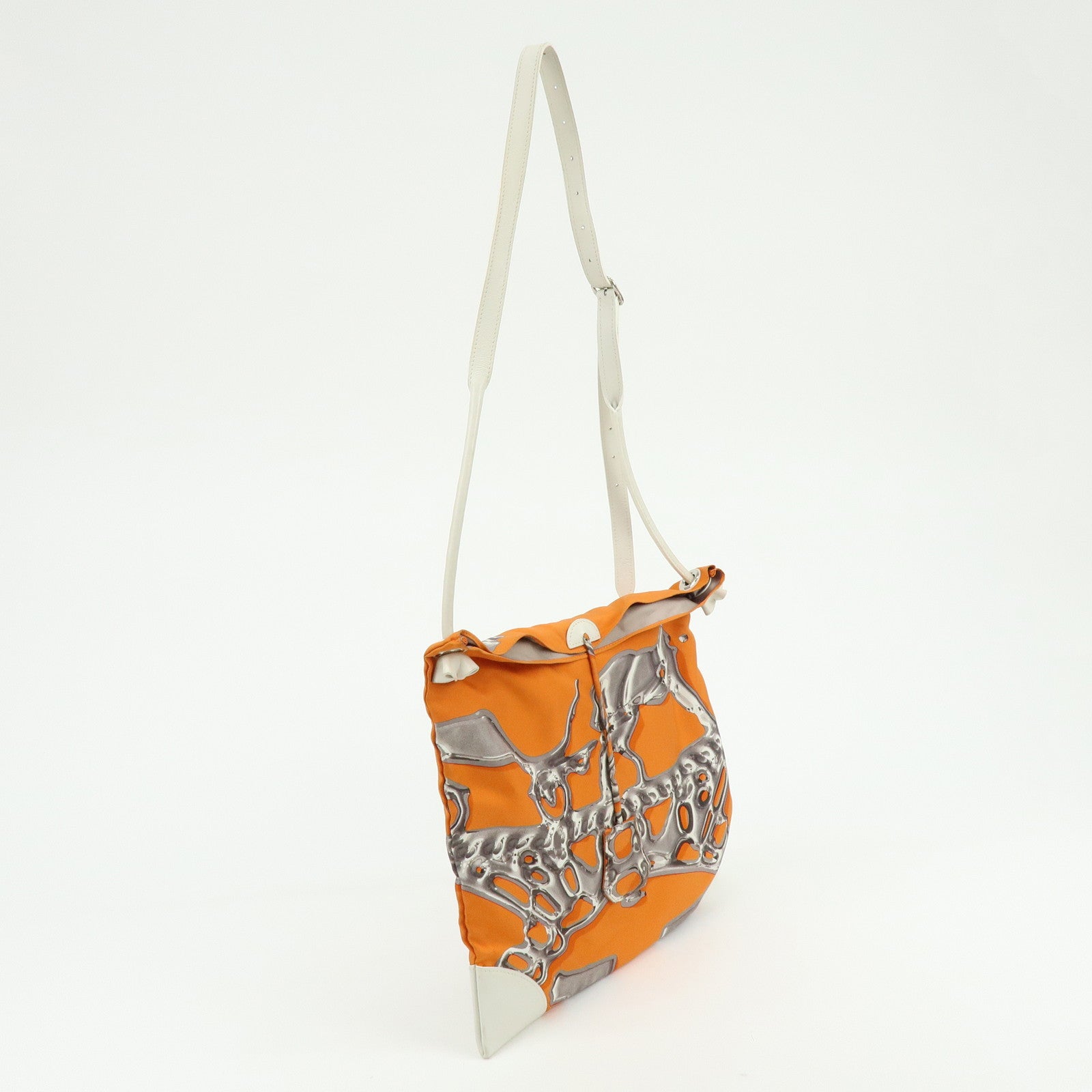 HERMS Silk Leather Silky City PM □O Stamped Shoulder Bag Orange