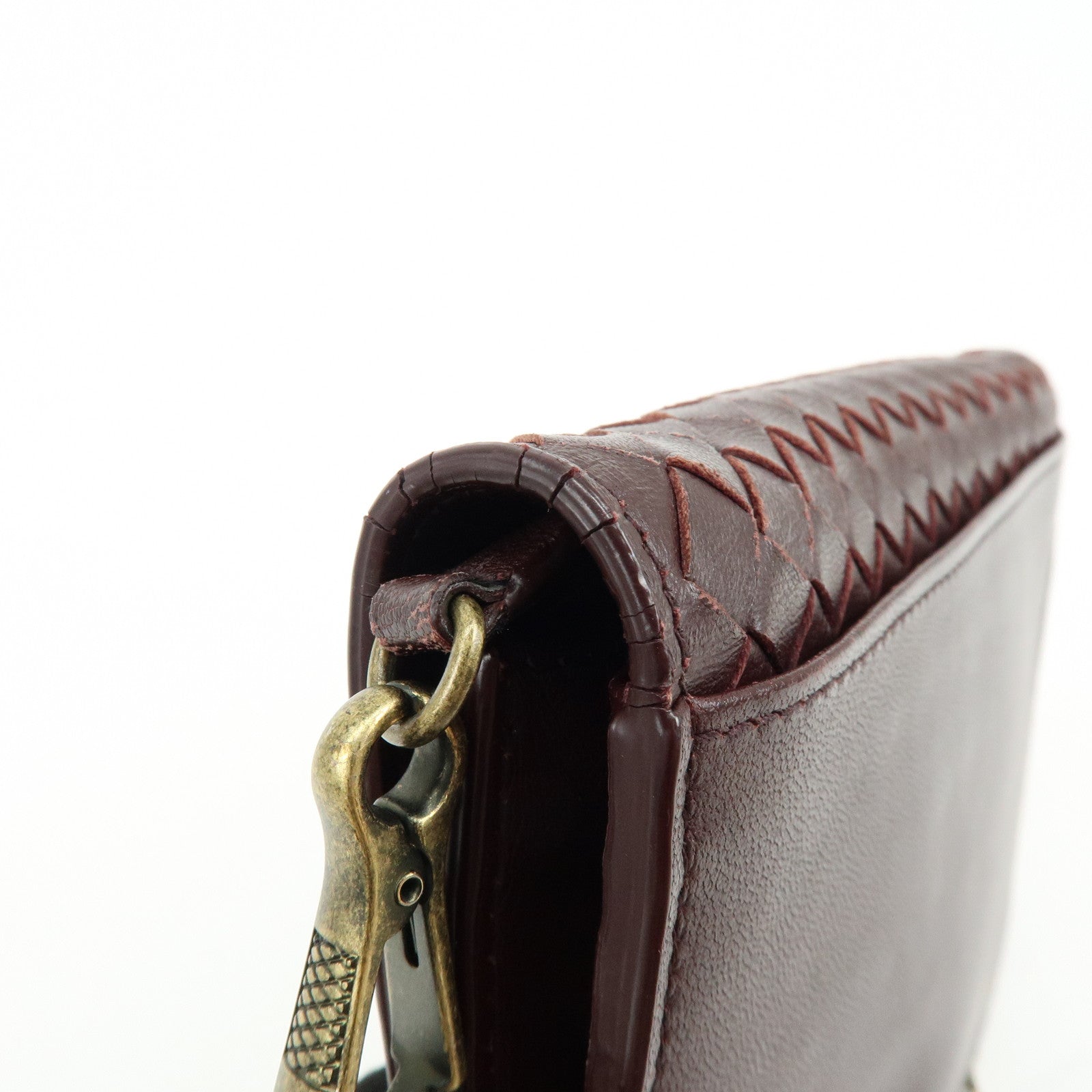 BOTTEGA VENETA Intrecciato Leather Chain Wallet Brown