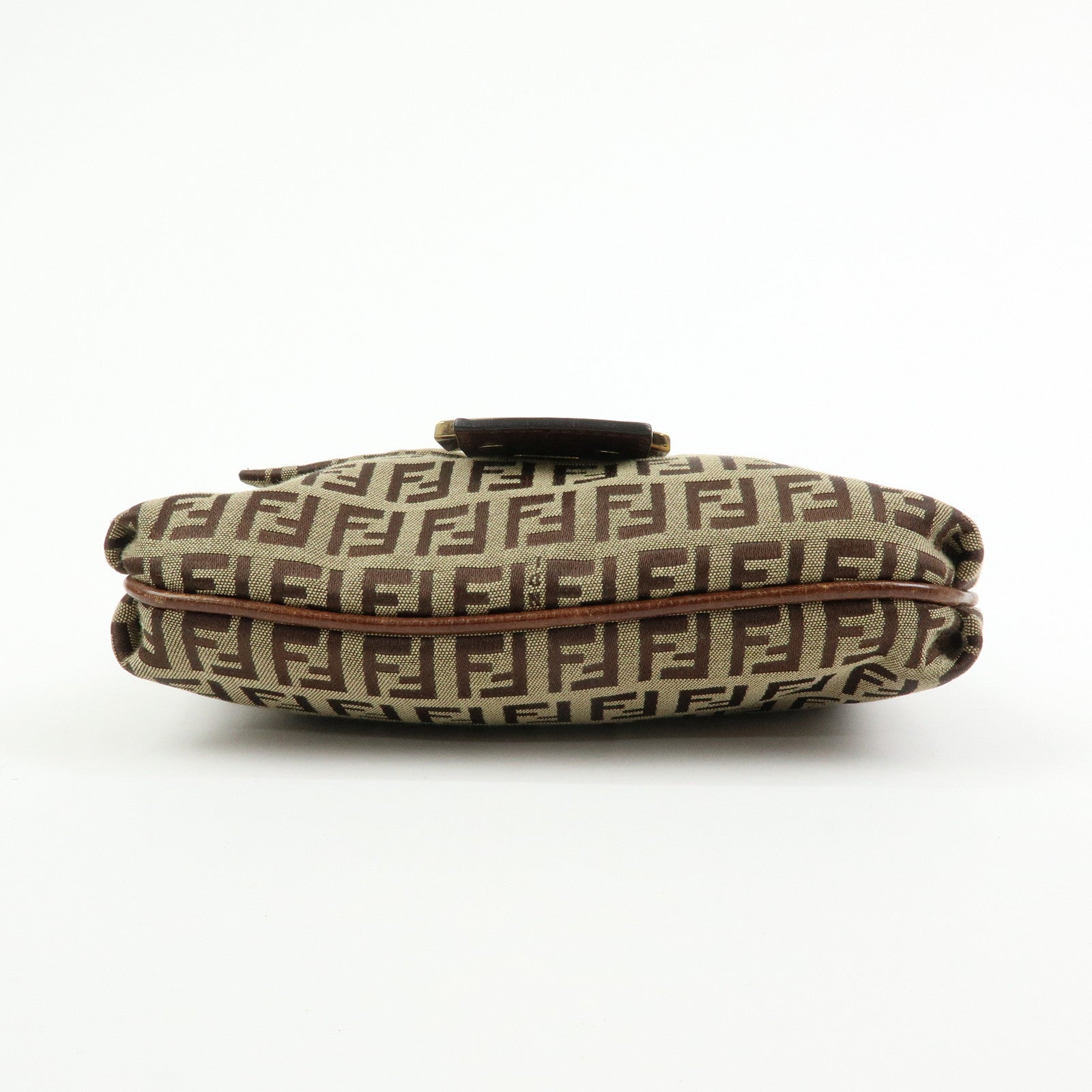 FENDI Zucchino Canvas Leather Shoulder Crossbody Bag Brown 8BT075