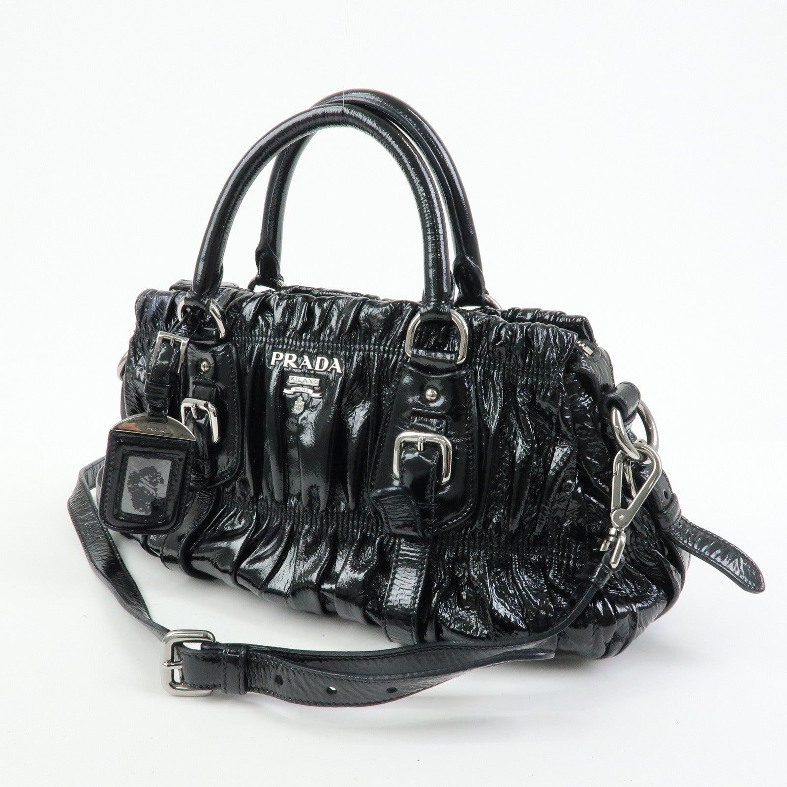PRADA Patent Leather 2Way Bag Hand Bag Shoulder Bag Black