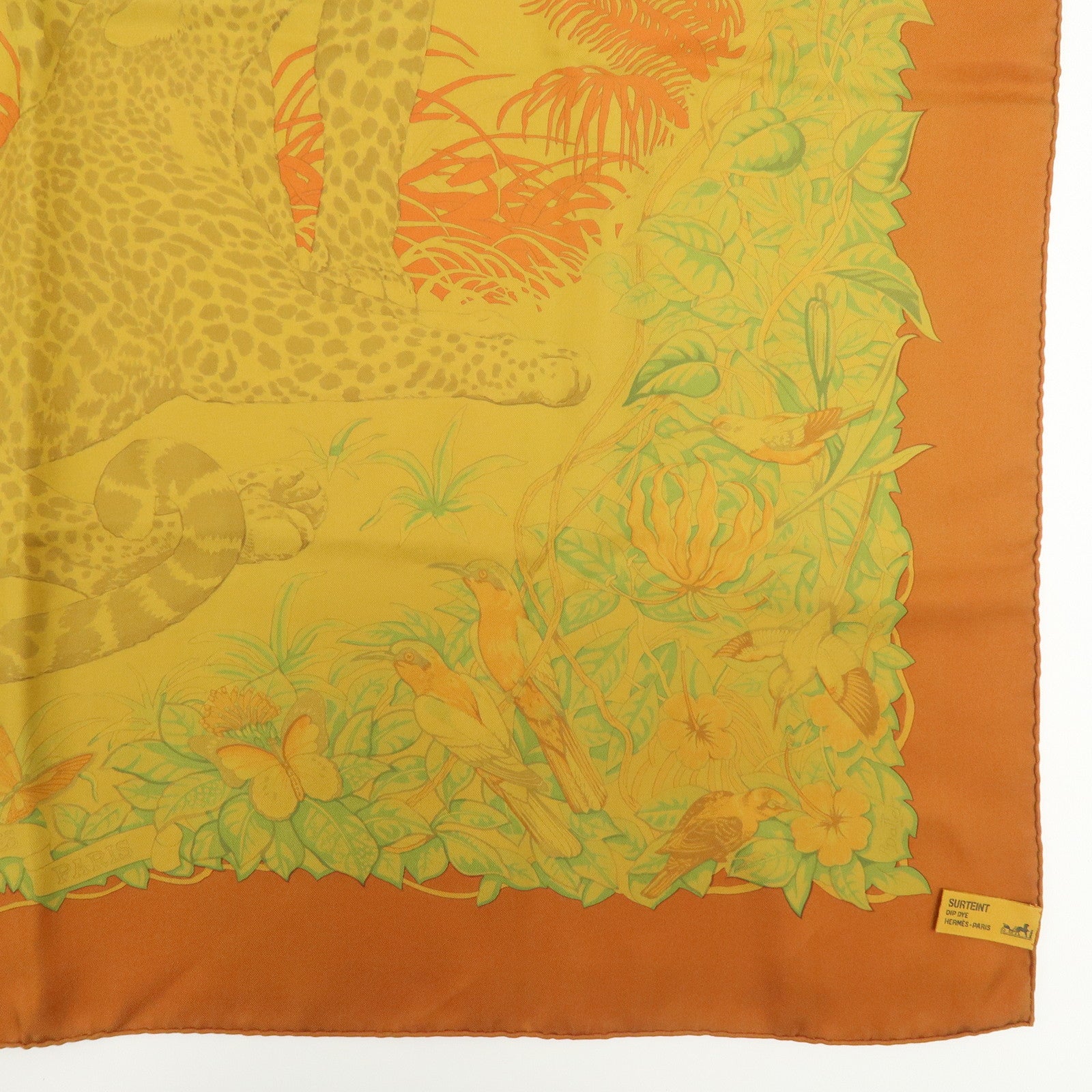 HERMES Carre 90 Silk 100% Scarf DIP DYE JUNGLE LOVE Yellow