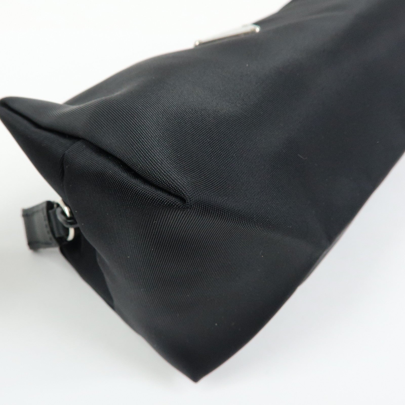 PRADA Triangle Logo Nylon Cosmetic Pouch Makeup Bag Black