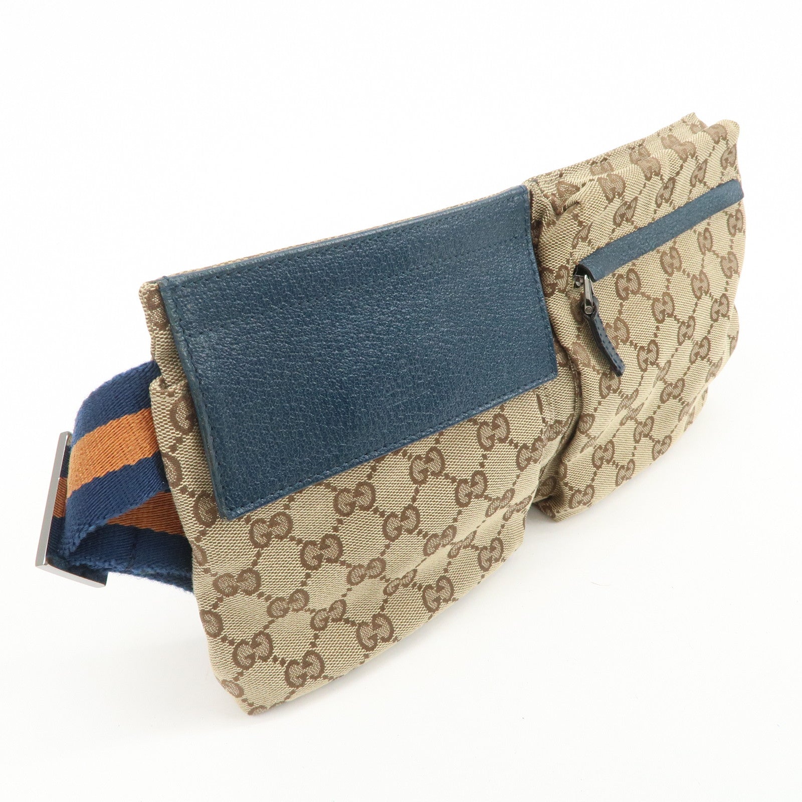 GUCCI Sherry GG Canvas Leather Waist Bag Crossbody Bag Brown 28566