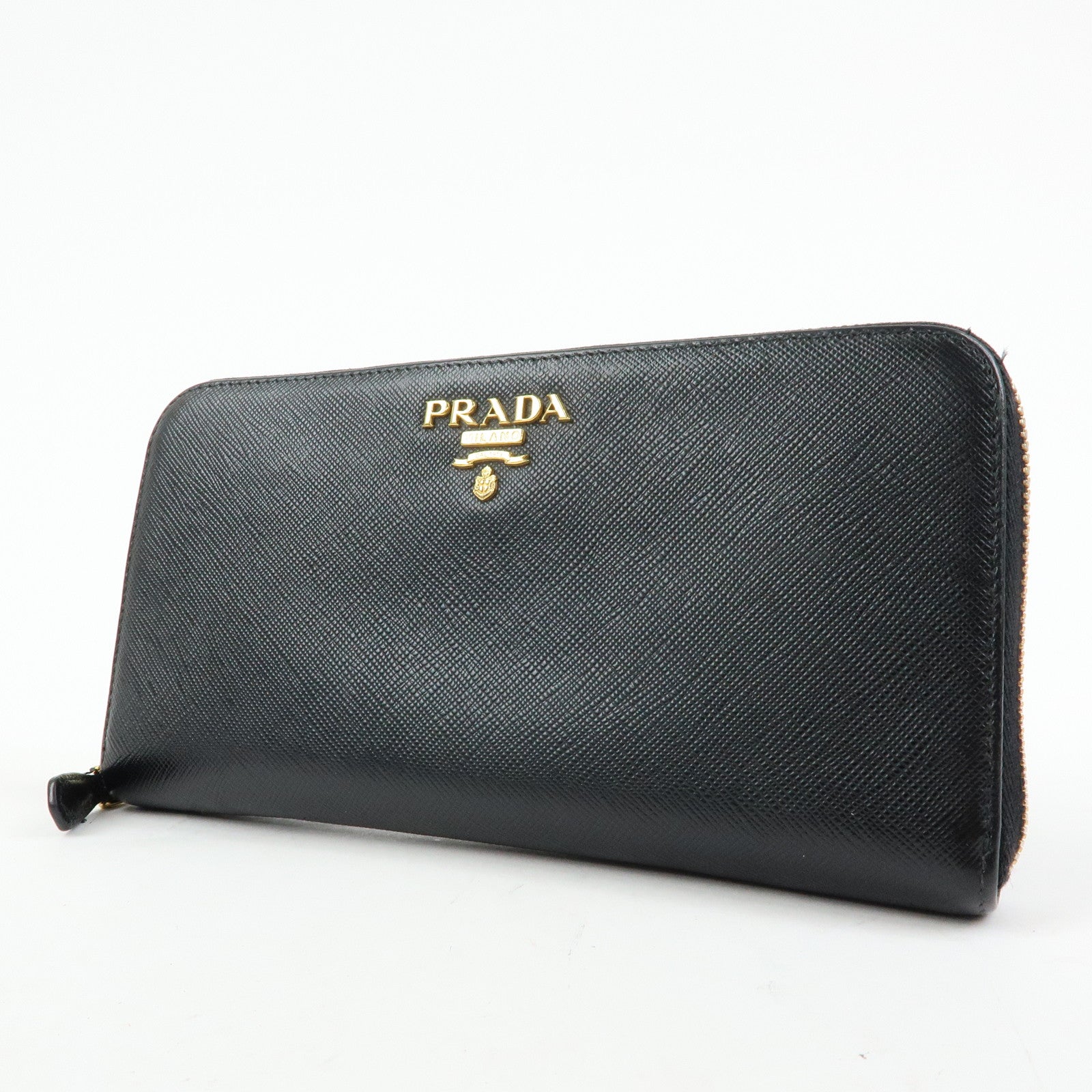 PRADA Saffiano Leather Round Zippy Long Wallet Black 1ML506