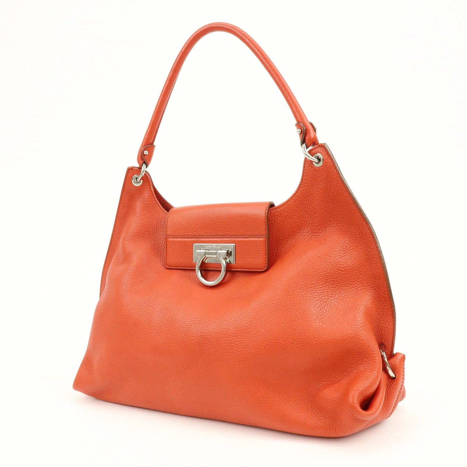 Ferragamo Gancini Leather Shoulder Bag Hand Bag Orange